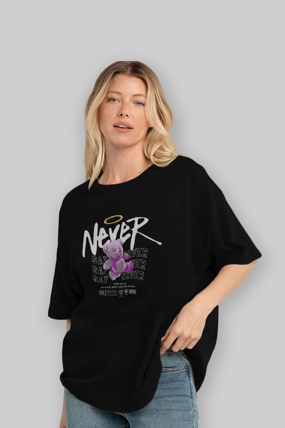 Teddy Bear Never Ön Baskılı Oversize t-shirt Erkek Kadın Unisex