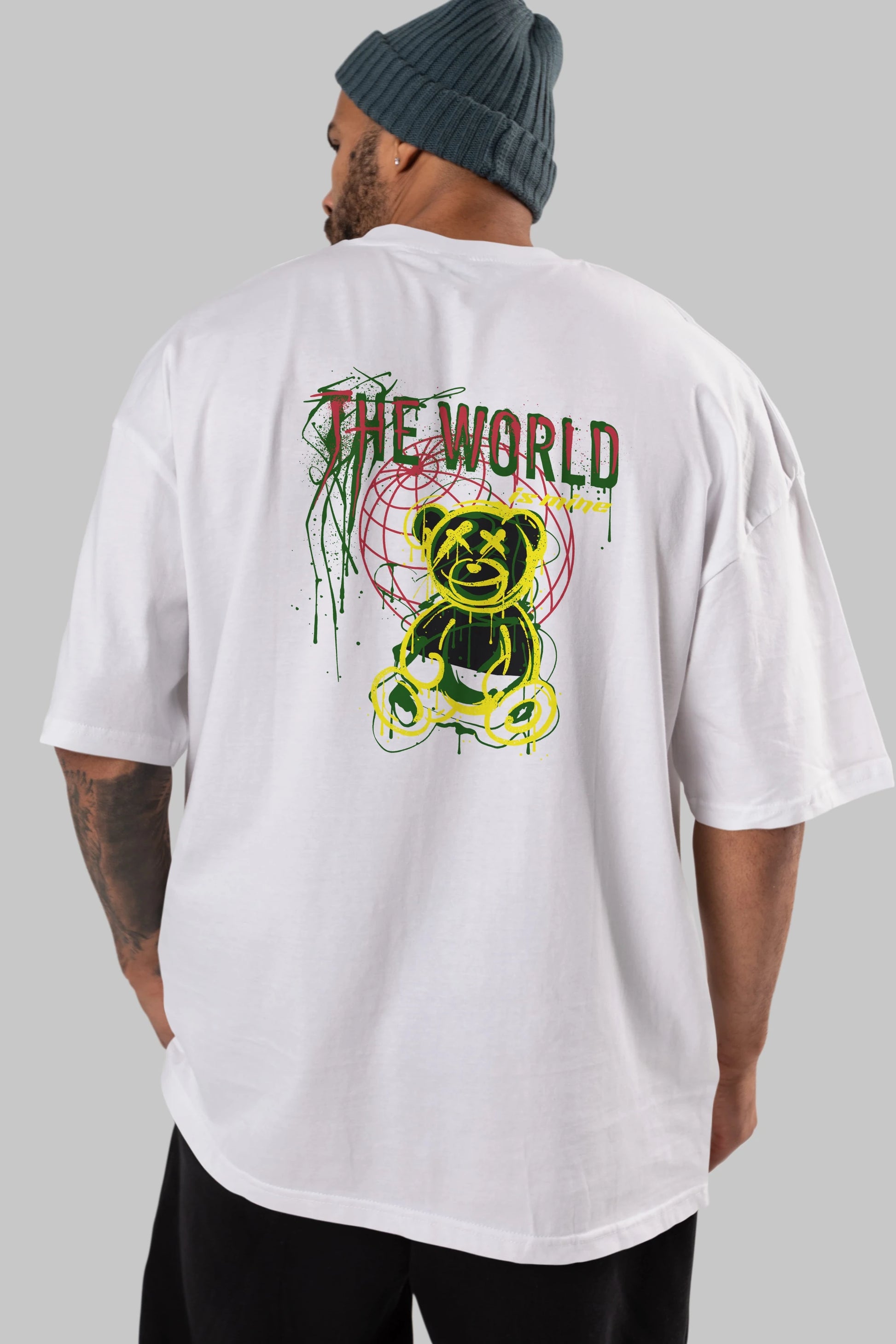 The World is Mine Bear Arka Baskılı Oversize t-shirt Erkek Kadın Unisex