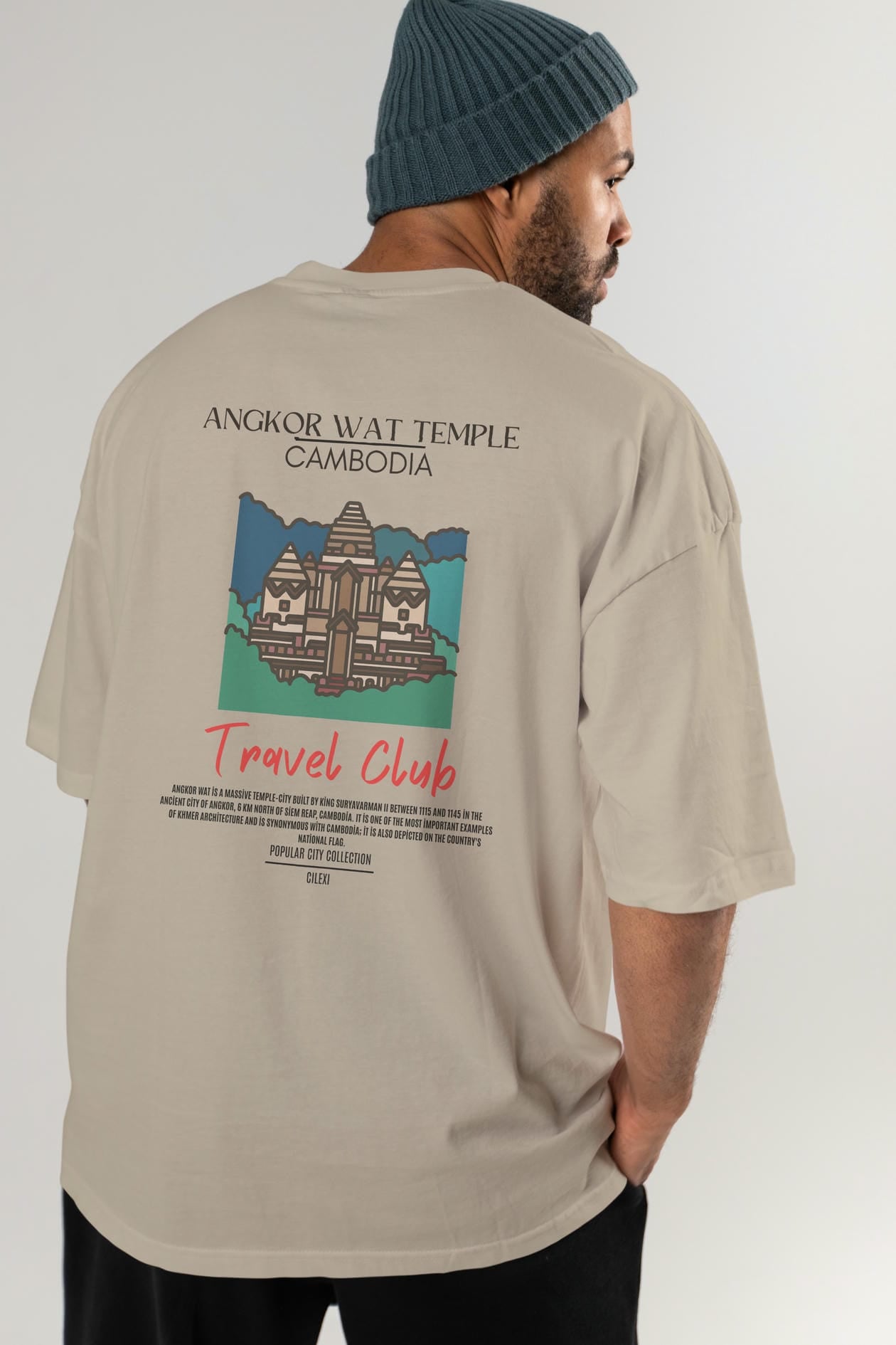 Angkor Wat Temple Cambodia Arka Baskılı Oversize t-shirt Erkek Kadın Pamuk Bisiklet Yaka tişort