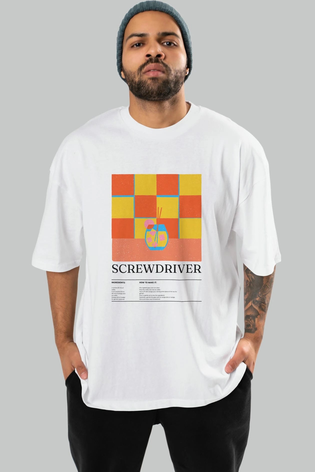 Screwdriver Kokteyl Ön Baskılı Oversize t-shirt Erkek Kadın %100 Pamuk Bisiklet Yaka tişort
