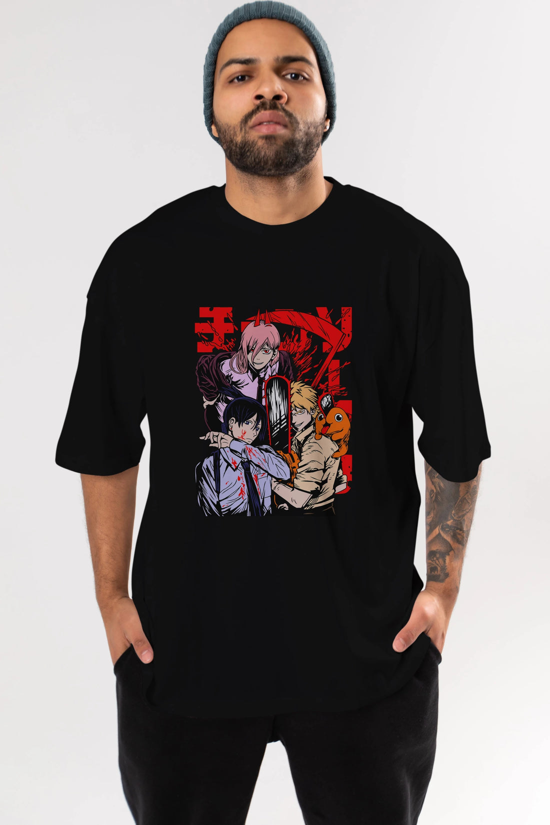 CHAINSAWMAN CREW Anime Ön Baskılı Oversize t-shirt %100 pamuk Erkek Kadın Unisex