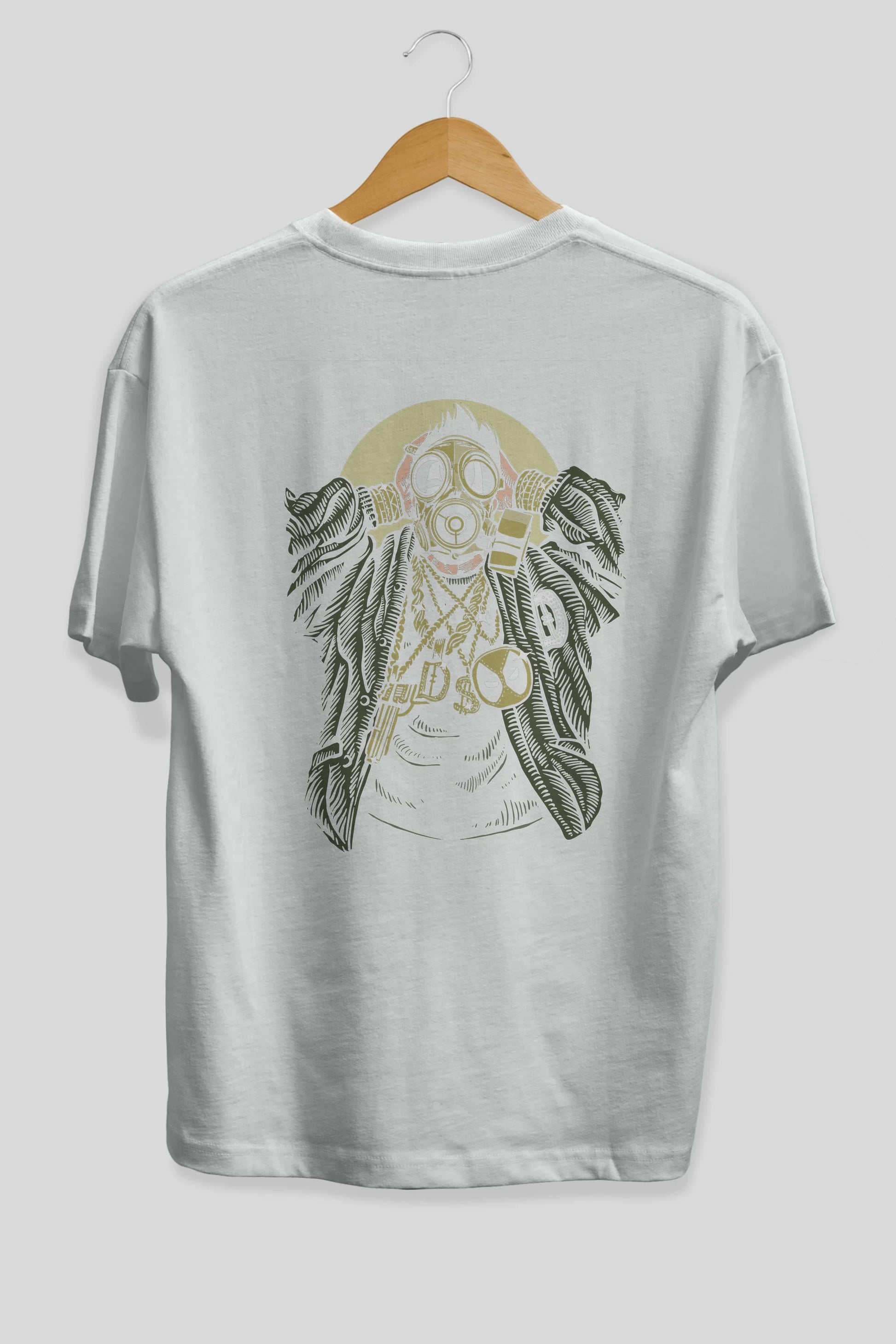 Gasmask Gangsta Arka Baskılı Oversize t-shirt Erkek Kadın Unisex %100 Pamuk