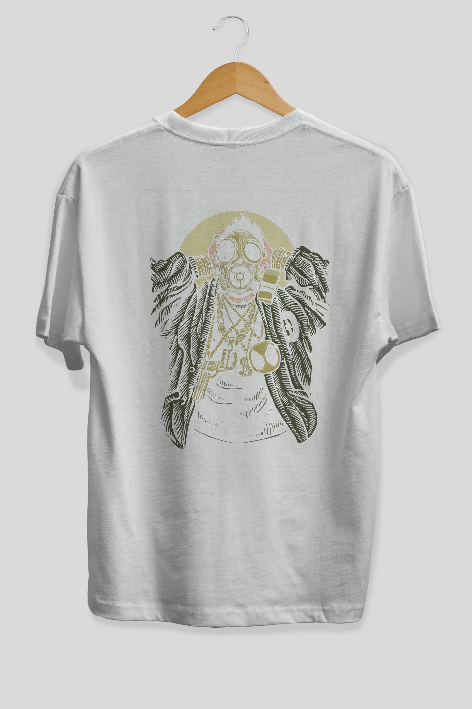 Gasmask Gangsta Arka Baskılı Oversize t-shirt Erkek Kadın Unisex %100 Pamuk