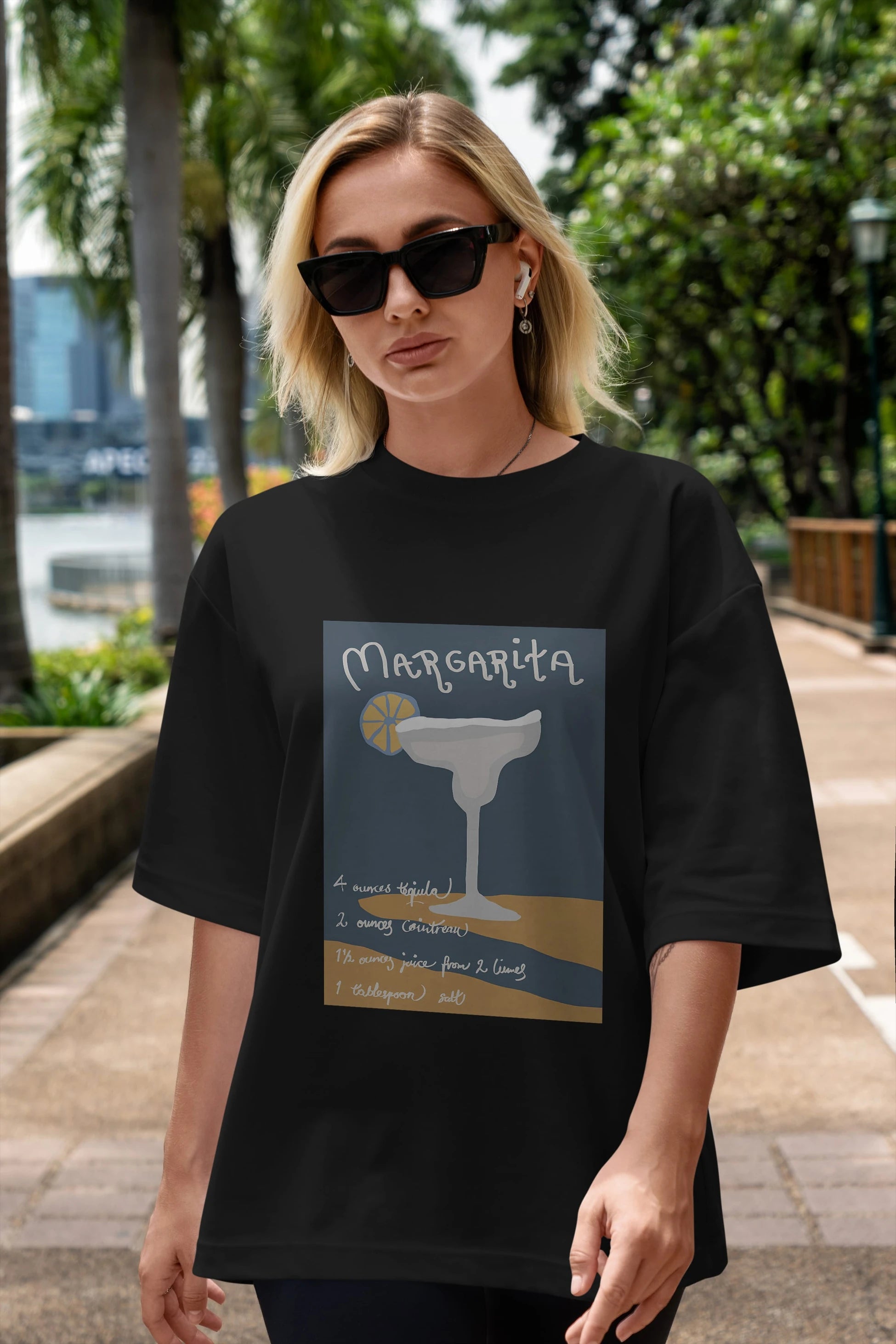 Margarita 2 Ön Baskılı Oversize t-shirt Erkek Kadın Unisex %100 Pamuk Bisiklet Yaka tişort