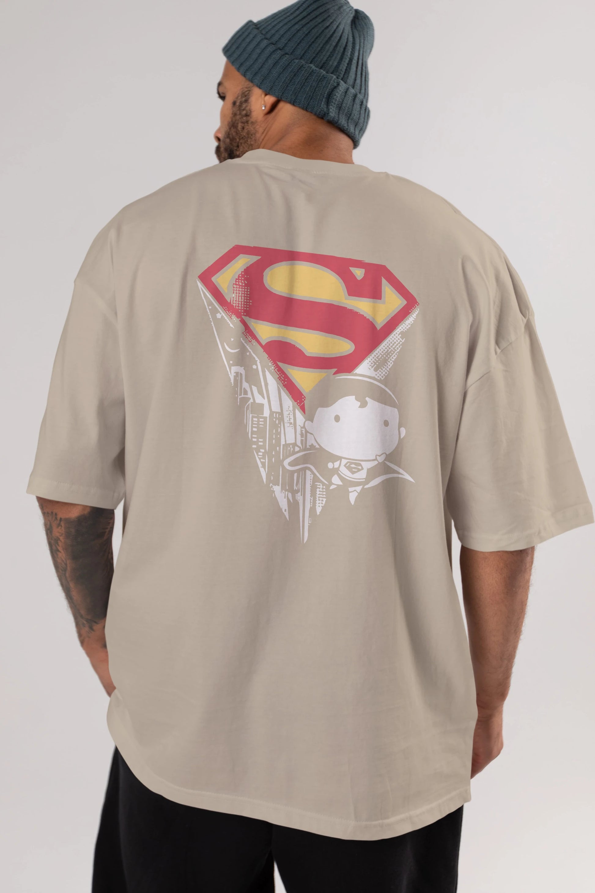 Superman Arka Baskılı Oversize t-shirt Erkek Kadın Unisex %100 Pamuk Bisiklet Yaka tişort
