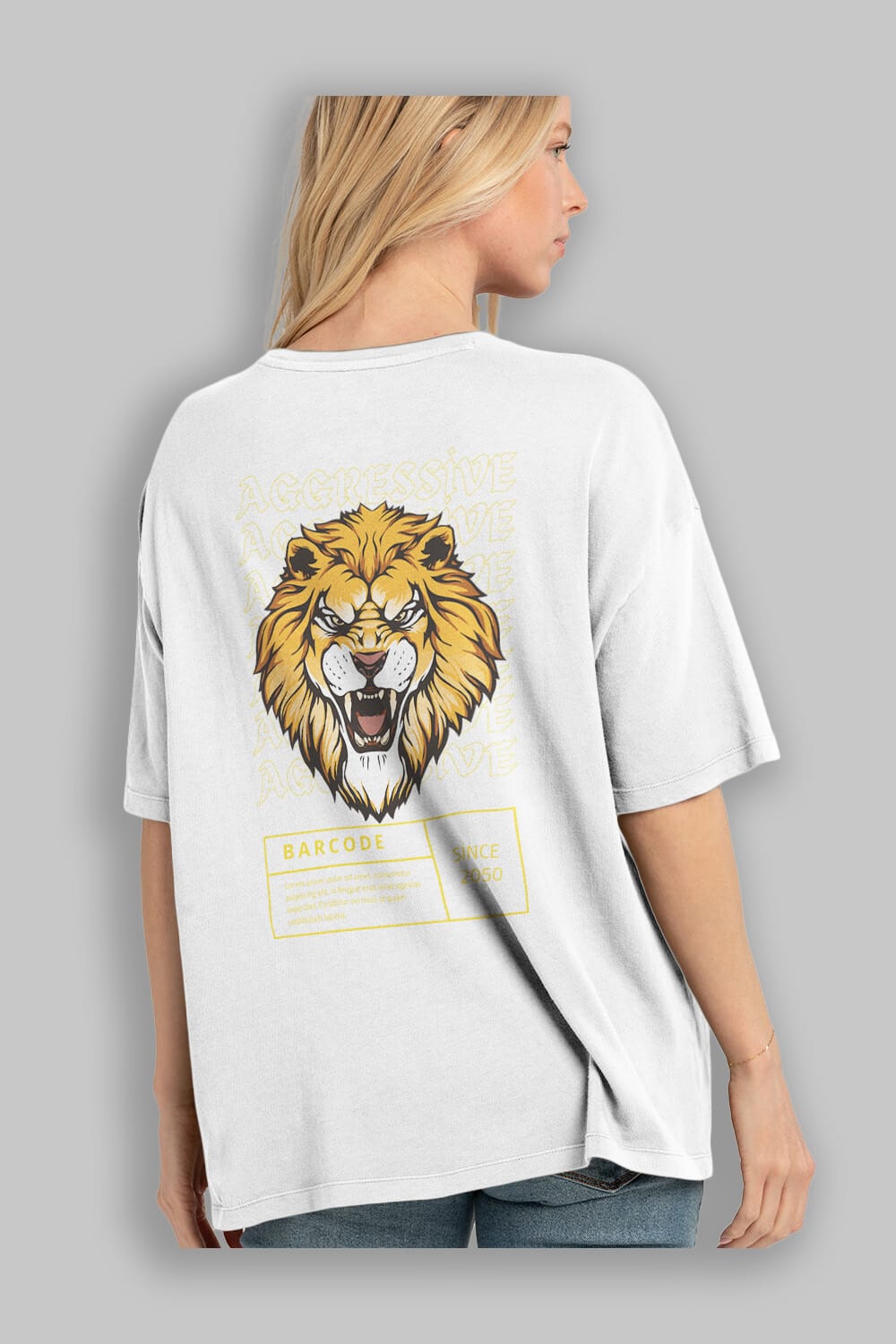 Aggressive Lion Arka Baskılı Oversize t-shirt Erkek Kadın Unisex