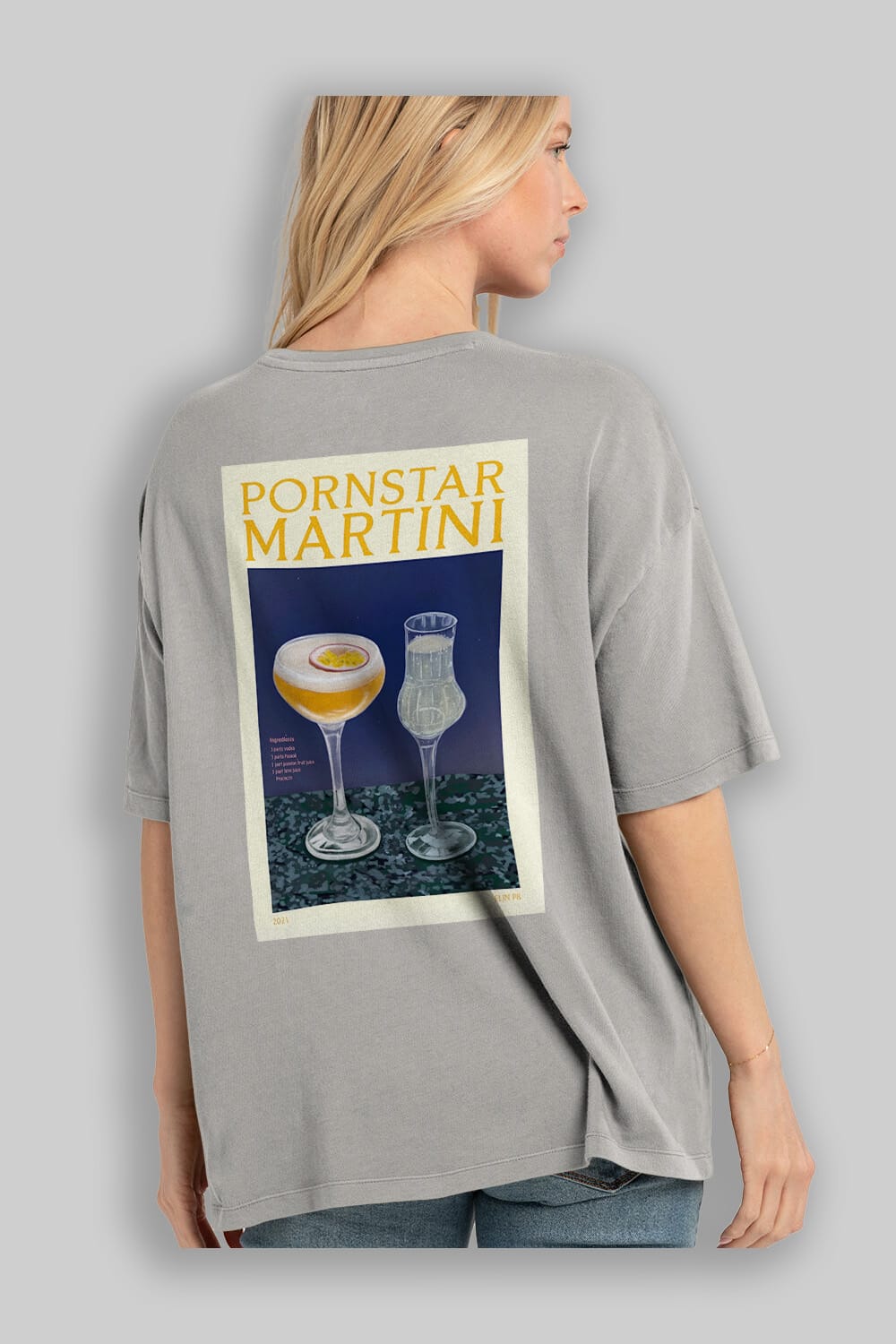 P.rnstar Martini Arka Baskılı Oversize t-shirt Erkek Kadın Unisex %100 Pamuk Bisiklet Yaka tişort
