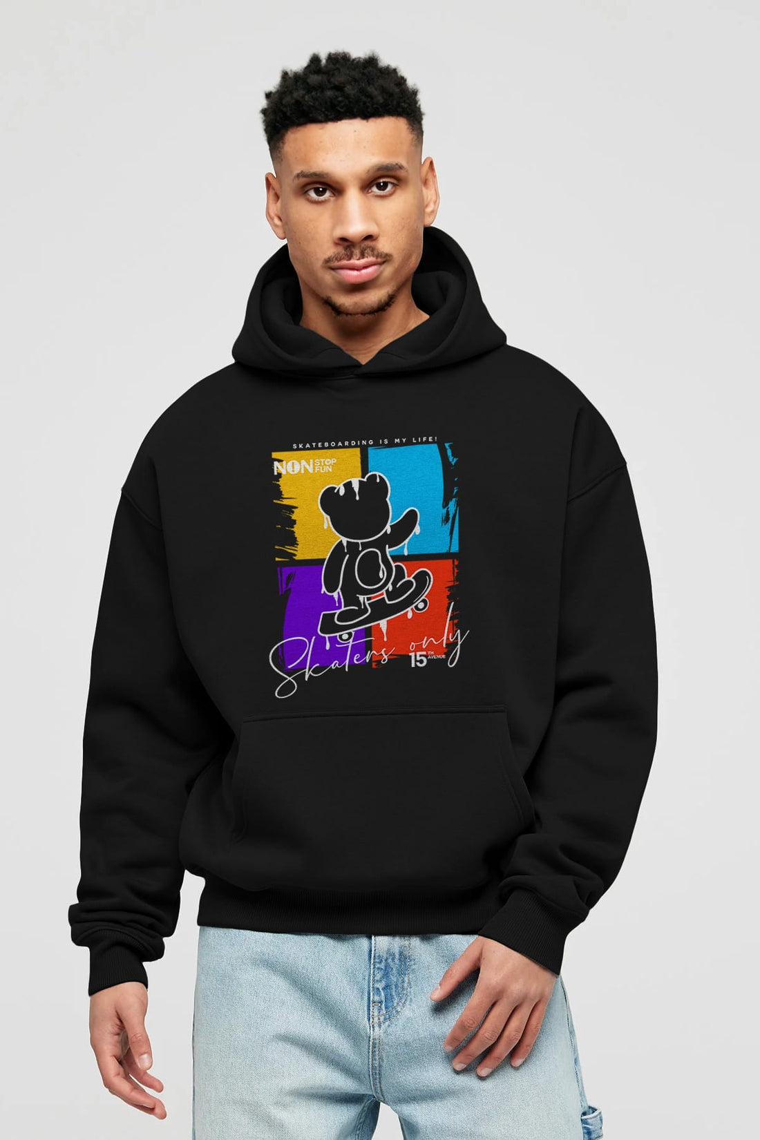 Skaters Only Bear Ön Baskılı Hoodie Oversize Kapüşonlu Sweatshirt Erkek Kadın Unisex