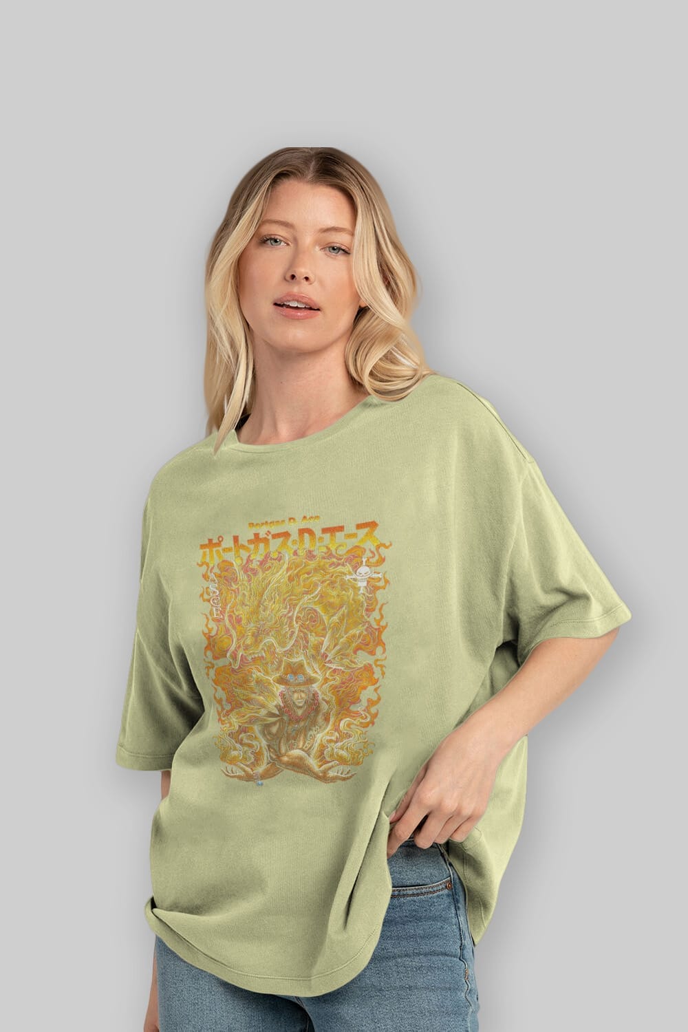 PORTGAS D. ACE Anime Ön Baskılı Oversize t-shirt %100 pamuk Erkek Kadın Unisex