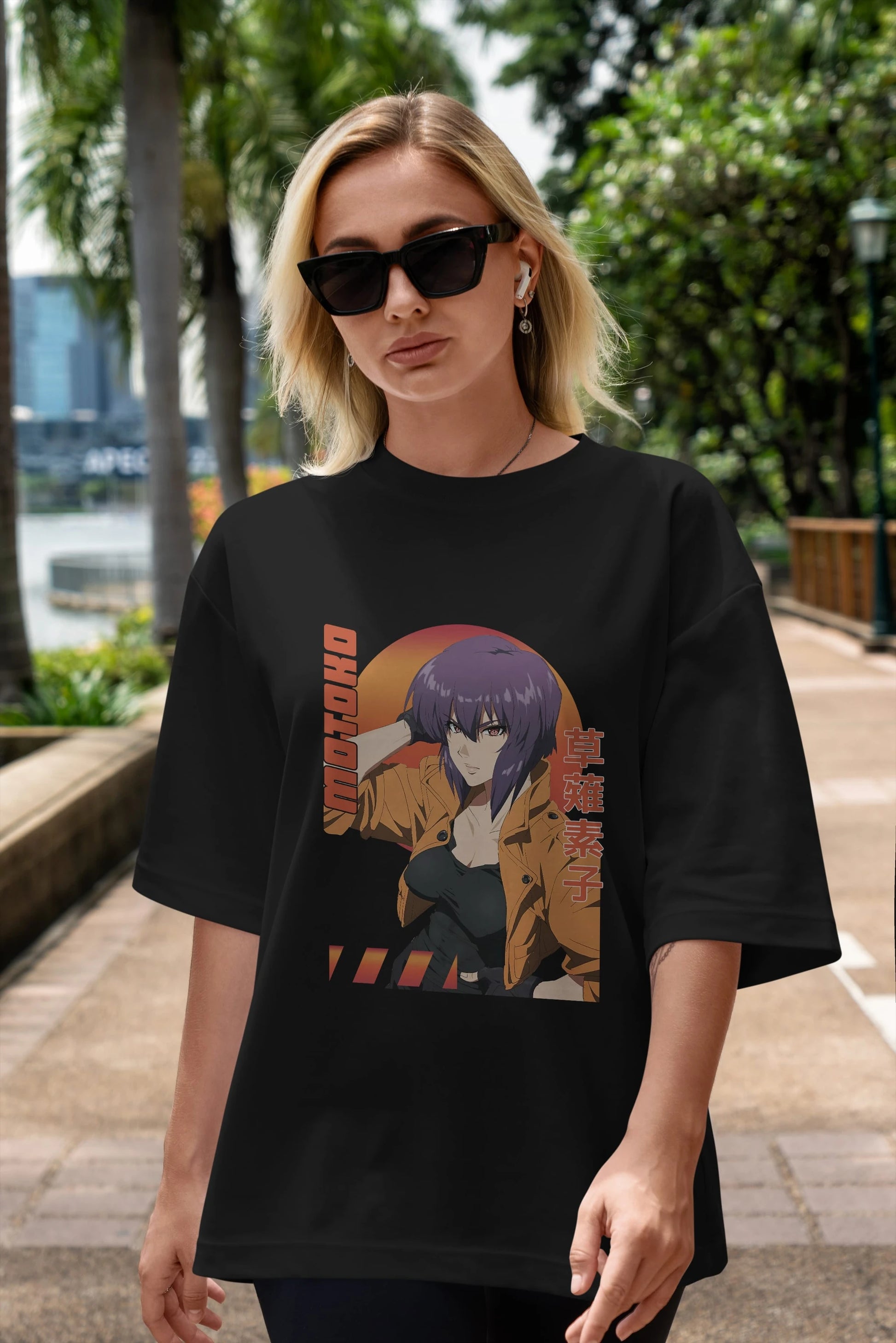 Motoko Kusanagi 9 Anime Ön Baskılı Oversize t-shirt %100 pamuk Erkek Kadın Unisex