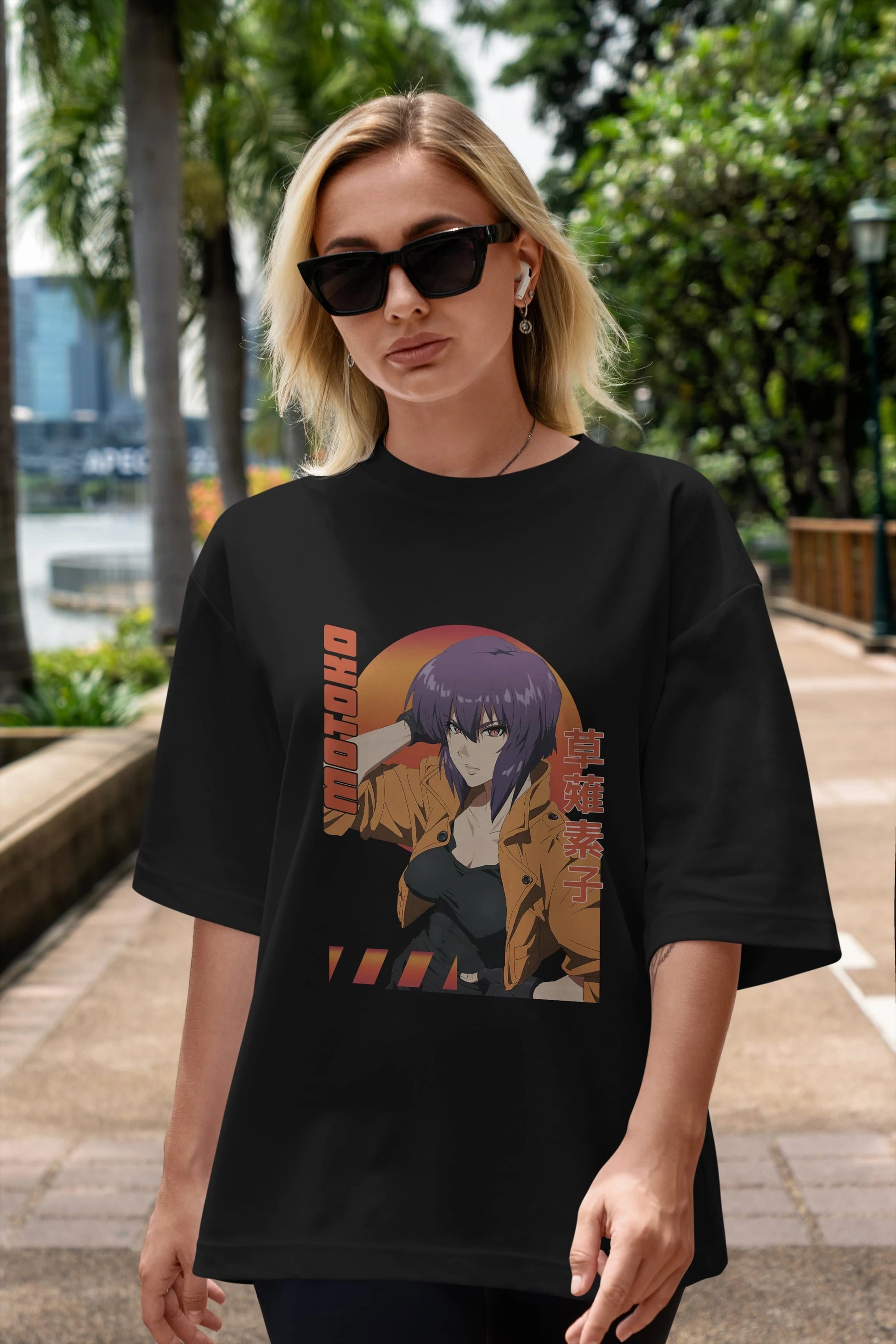 Motoko Kusanagi 9 Anime Ön Baskılı Oversize t-shirt %100 pamuk Erkek Kadın Unisex