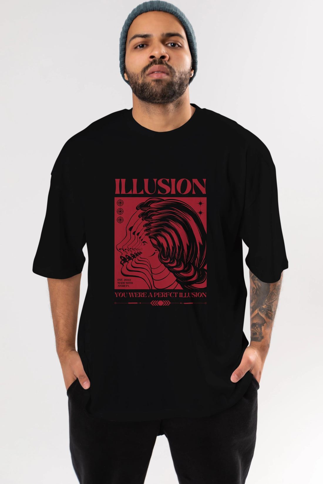 Illusion Streetwear Ön Baskılı Oversize t-shirt Erkek Kadın Unisex