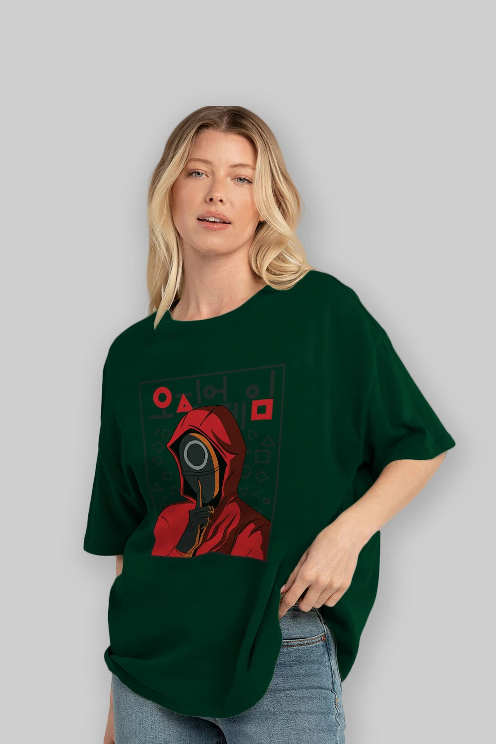 Squid Game (5) Ön Baskılı Oversize t-shirt Erkek Kadın Unisex %100 Pamuk Bisiklet Yaka tişort
