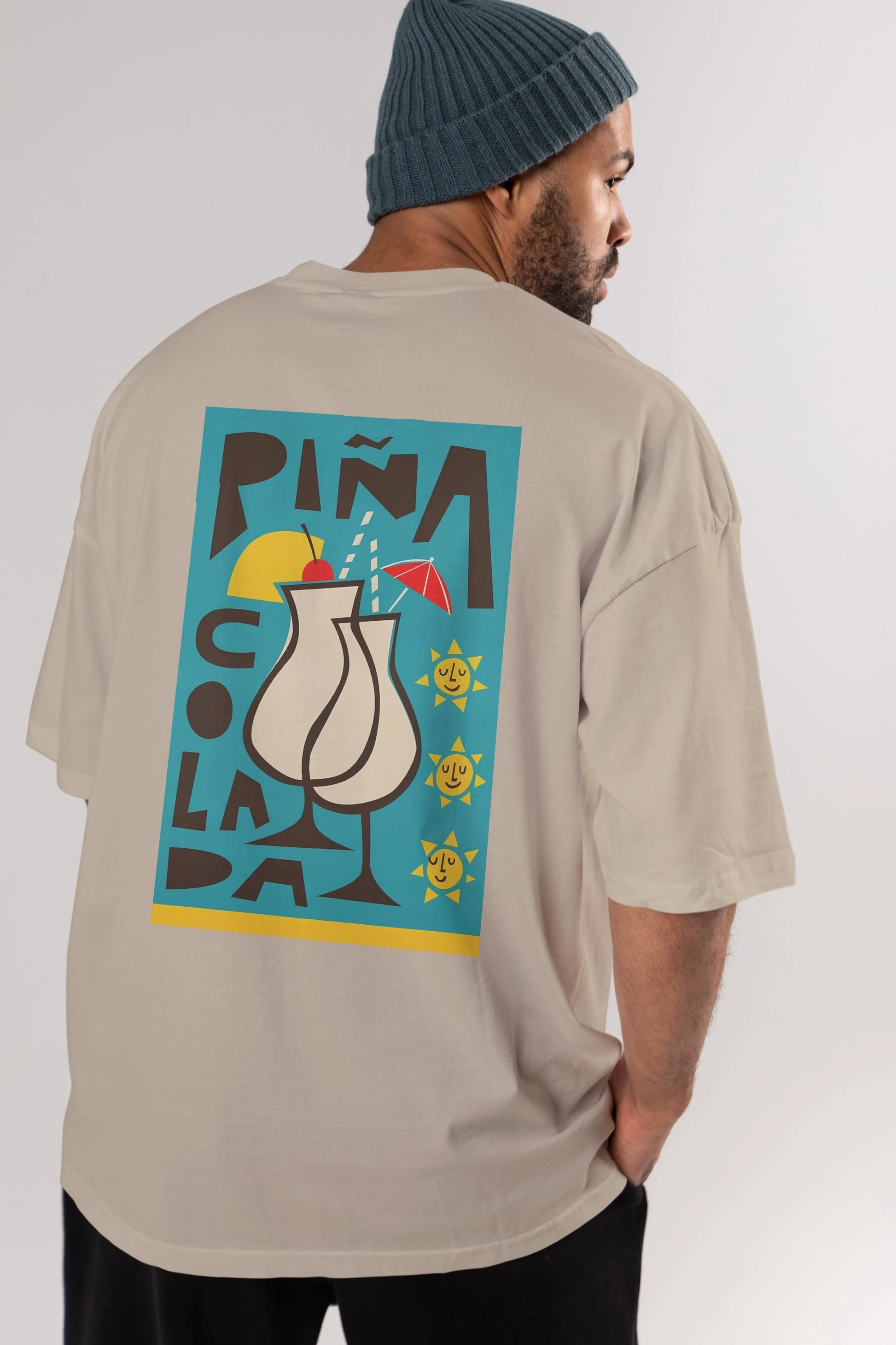 Pina Colada 4 Arka Baskılı Oversize t-shirt Erkek Kadın Unisex %100 Pamuk Bisiklet Yaka tişort