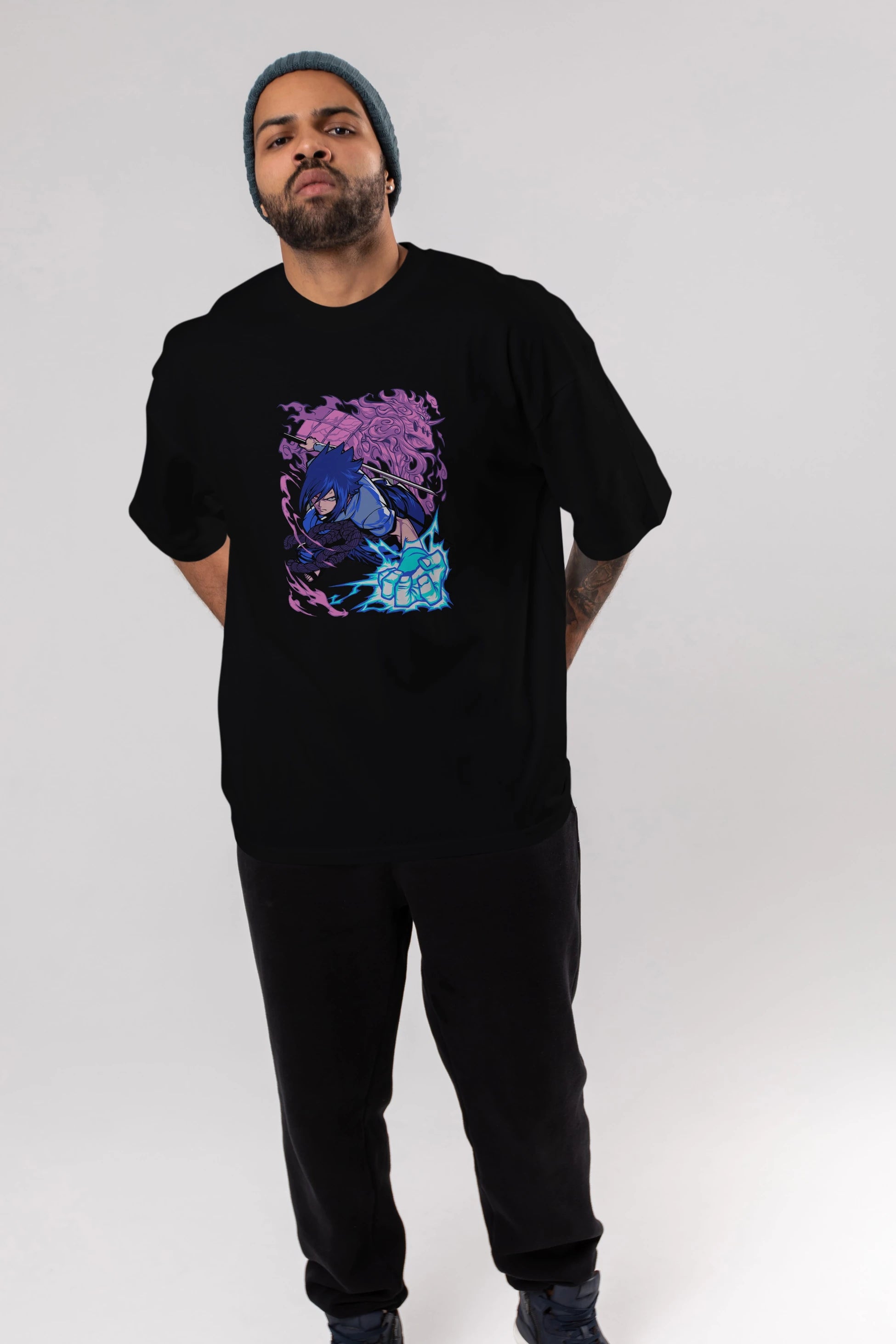 NARUTO SASUKE UCHIHA 2 Anime Ön Baskılı Oversize t-shirt %100 pamuk Erkek Kadın Unisex