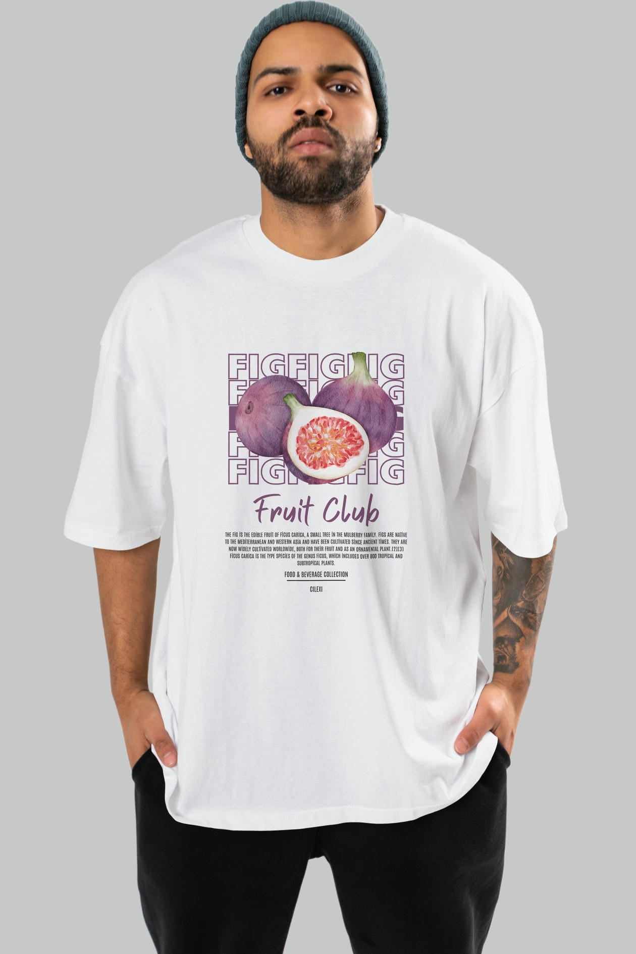 Fig Ön Baskılı Oversize t-shirt Erkek Kadın Pamuk Bisiklet Yaka tişort
