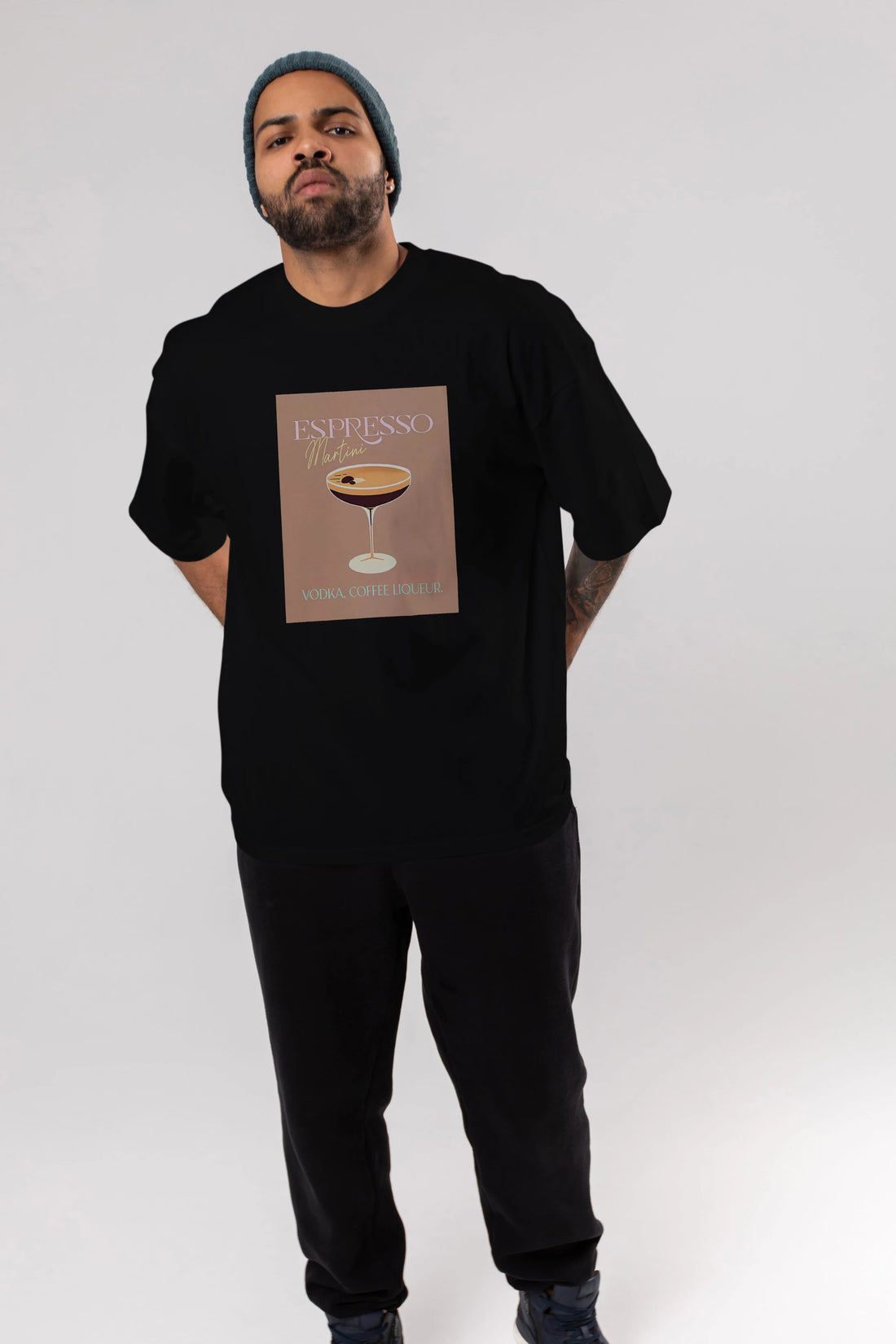 Espresso Martini Cocktail Ön Baskılı Oversize t-shirt Erkek Kadın Unisex %100 Pamuk Bisiklet Yaka tişort