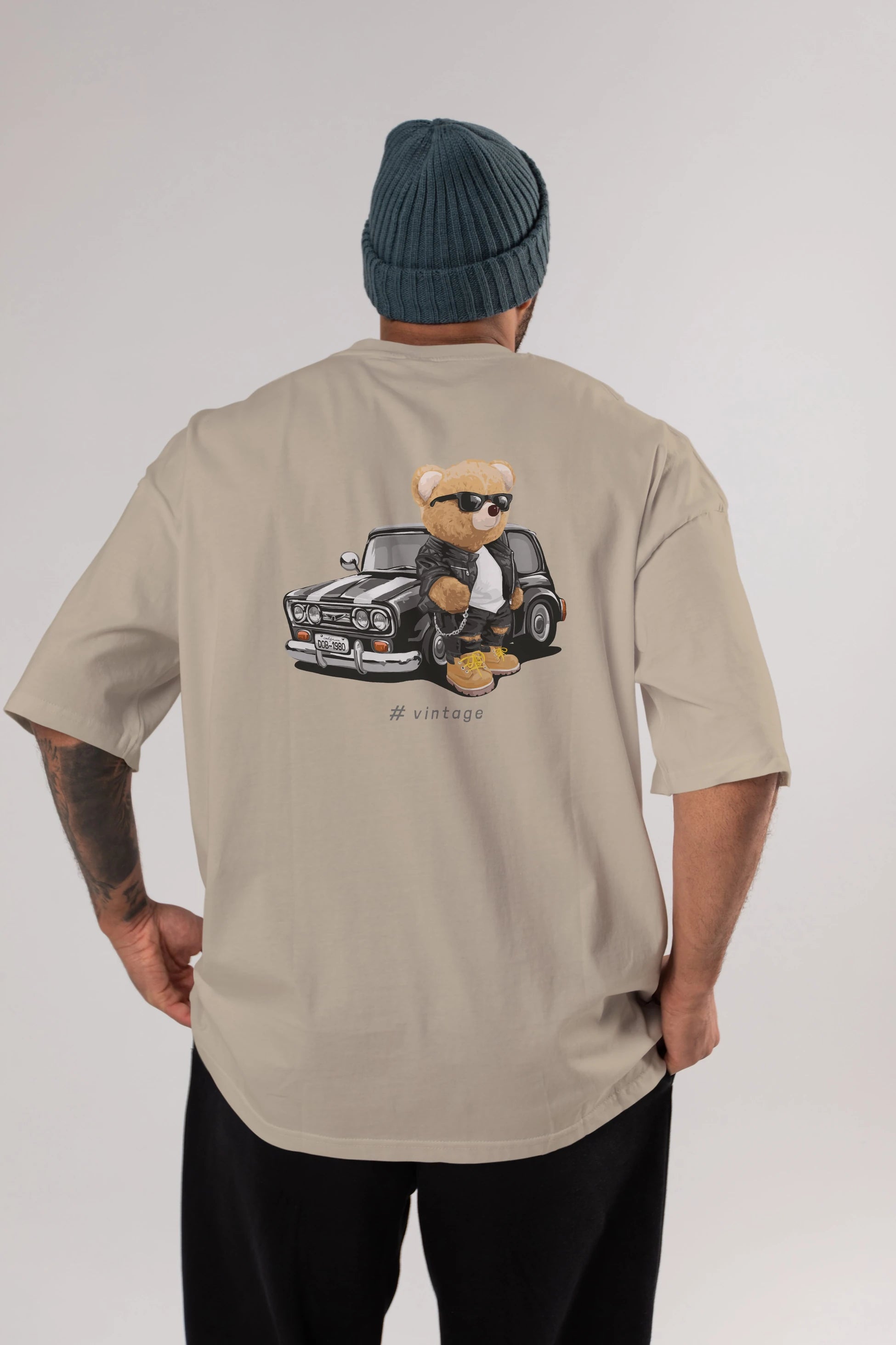 Teddy Bear Vintage Arka Baskılı Oversize t-shirt Erkek Kadın Unisex %100 Pamuk