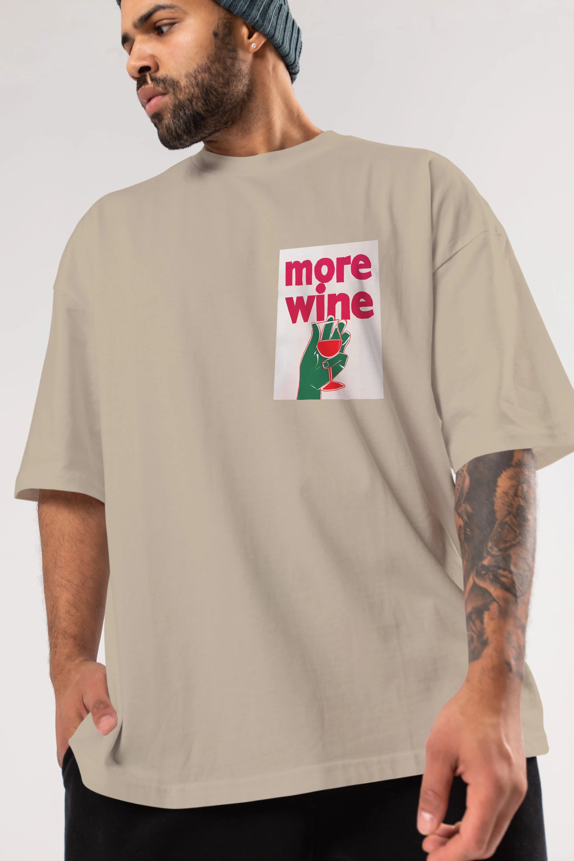 More Wine 3 Ön Sol Baskılı Oversize t-shirt Erkek Kadın Unisex %100 Pamuk Bisiklet Yaka tişort