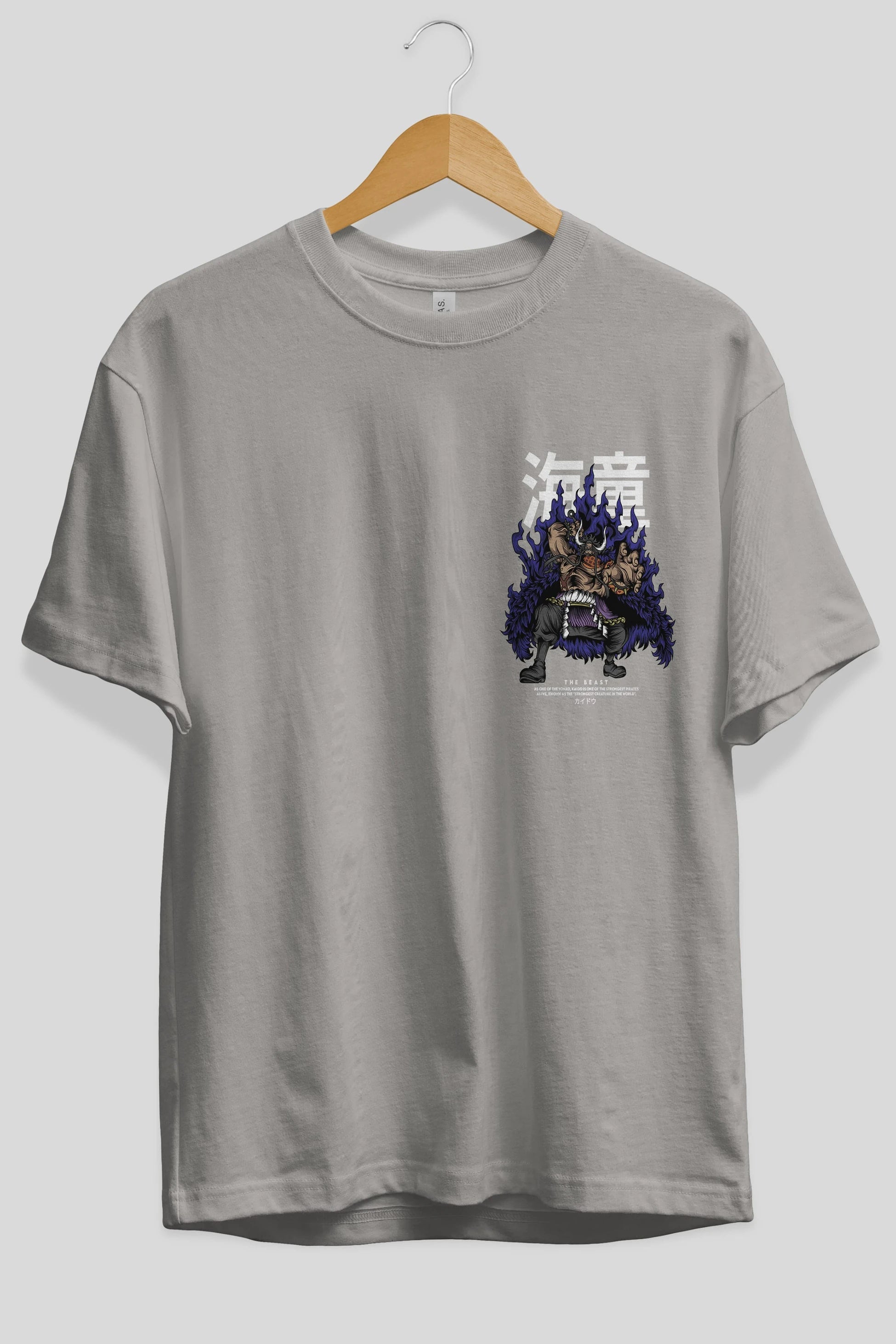 Kaido Ön Sol Baskılı Oversize t-shirt Erkek Kadın Unisex %100 Pamuk Bisiklet Yaka tişort