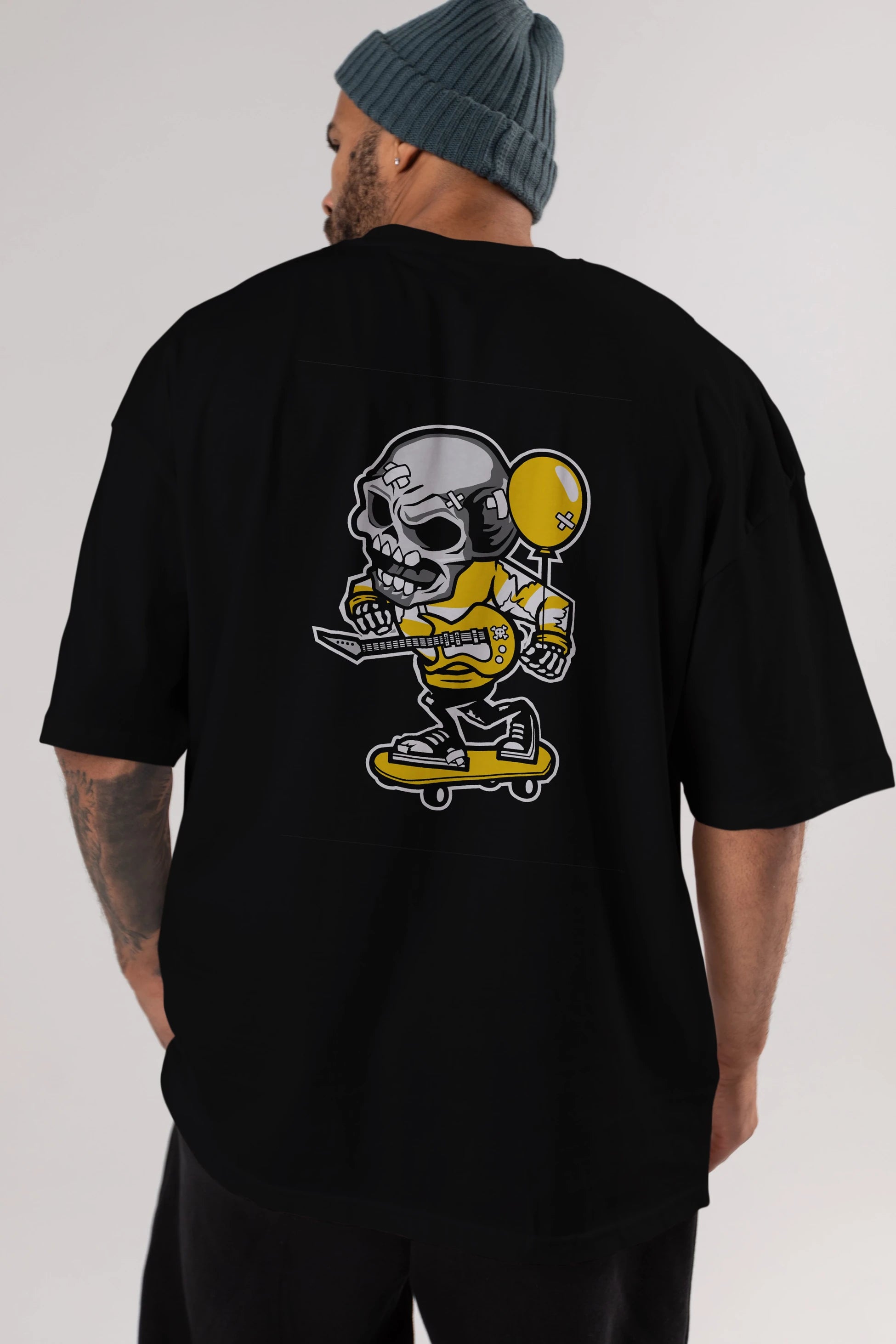 Skull Skater Arka Baskılı Oversize t-shirt Erkek Kadın Unisex %100 Pamuk tişort