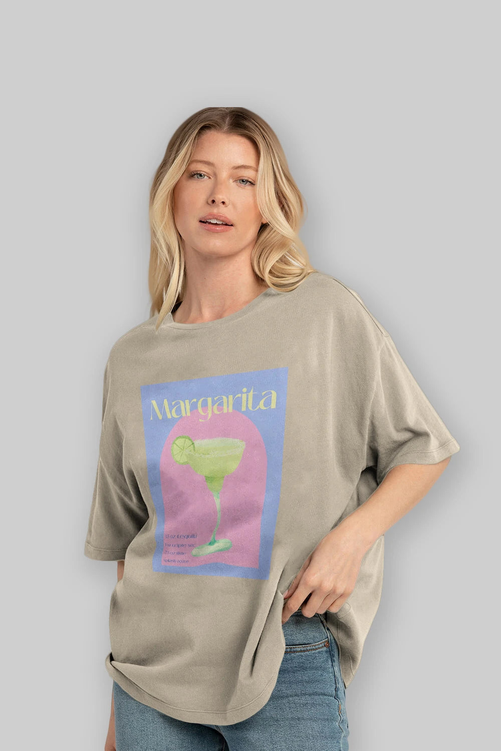 Margarita 6 Ön Baskılı Oversize t-shirt Erkek Kadın Unisex %100 Pamuk Bisiklet Yaka tişort