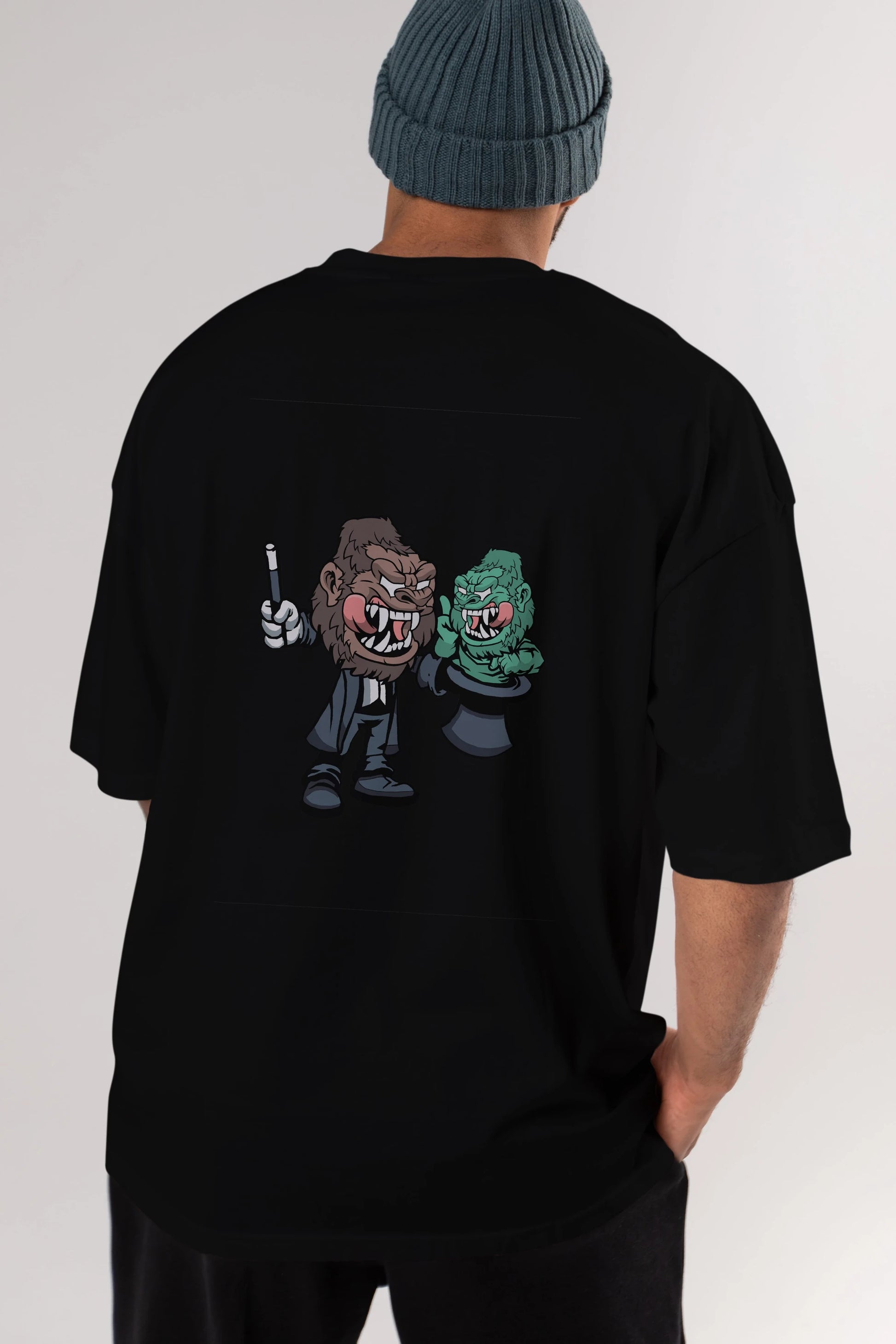 Gorilla Magician Arka Baskılı Oversize t-shirt Erkek Kadın Unisex %100 Pamuk tişort