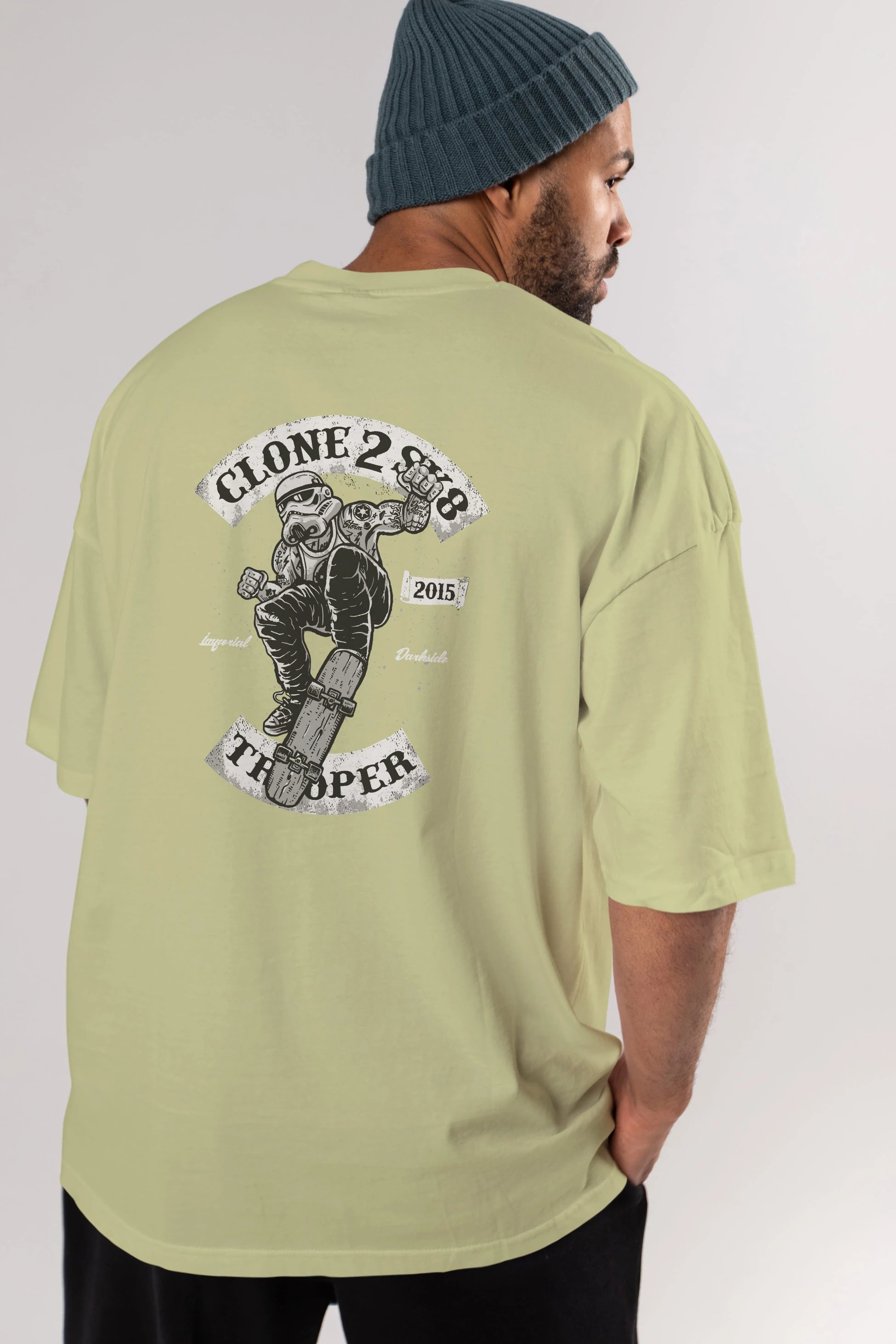 Clone 2 Sk8 Arka Baskılı Oversize t-shirt Erkek Kadın Unisex %100 Pamuk