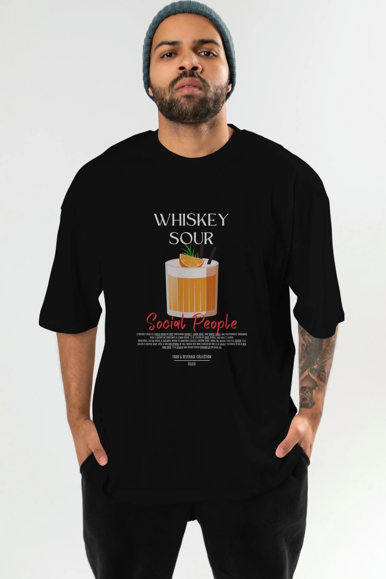 Whıskey Sour Kokteyl Serisi ön Baskılı Oversize t-shirt Erkek Kadın %100 Pamuk Bisiklet Yaka tişort