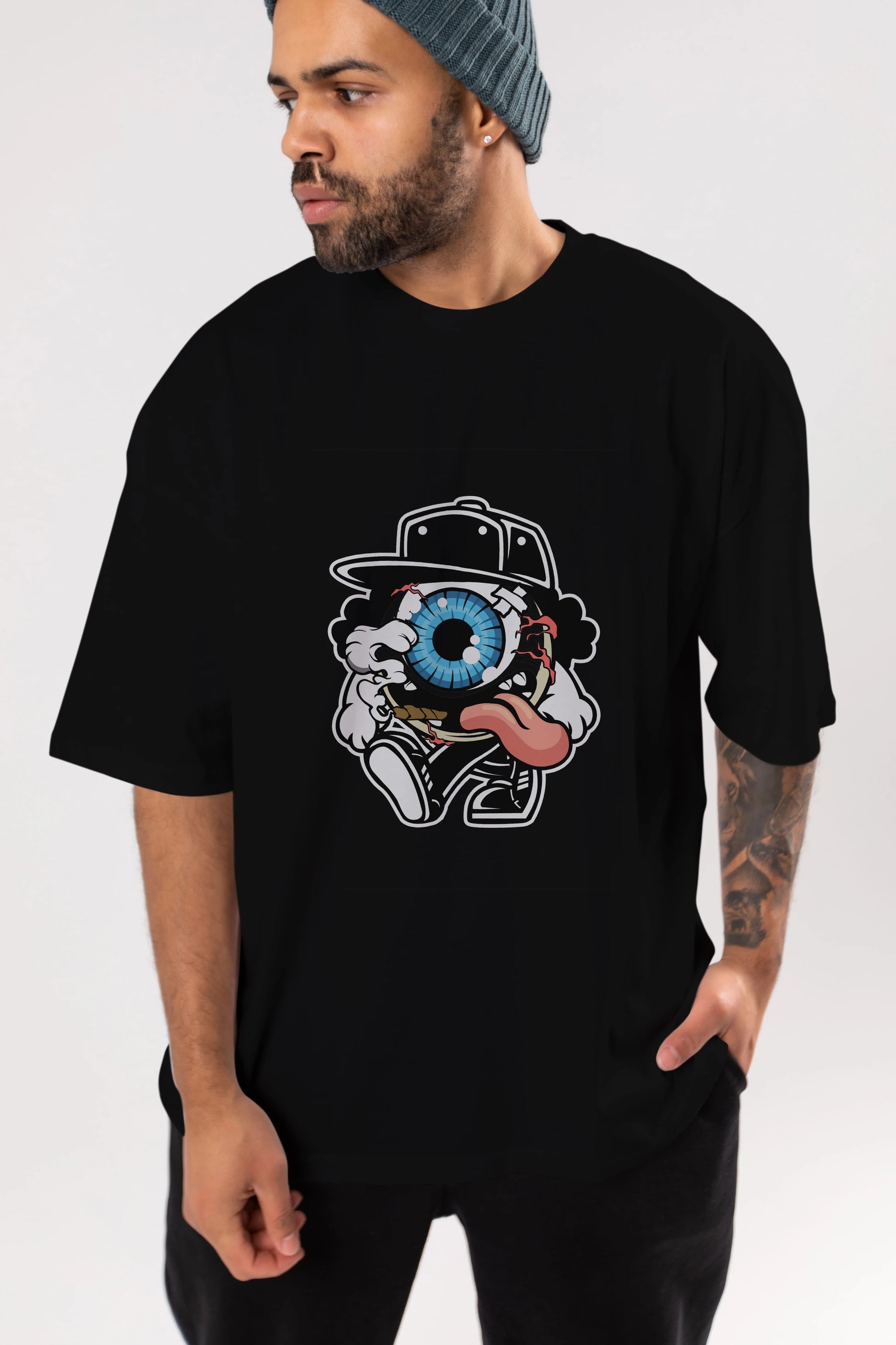 Eyeball Ön Baskılı Oversize t-shirt Erkek Kadın Unisex %100 Pamuk tişort