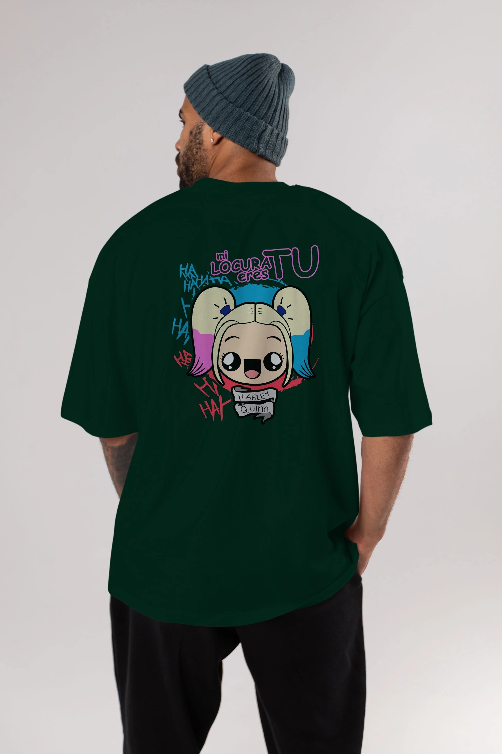 Harley Quinn Arka Baskılı Oversize t-shirt Erkek Kadın Unisex %100 Pamuk Bisiklet Yaka tişort