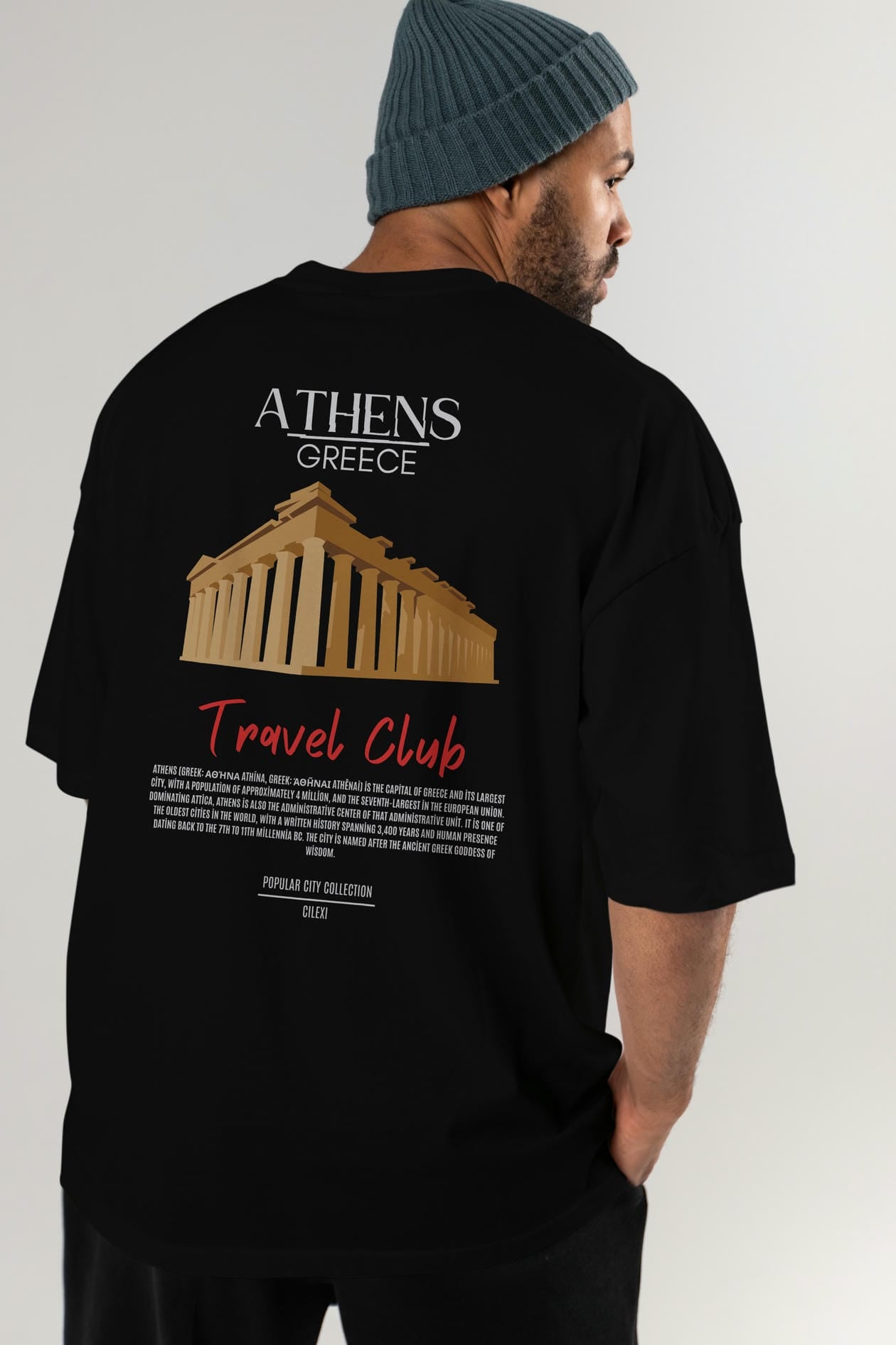 Athens Greece Arka Baskılı Oversize t-shirt Erkek Kadın Pamuk Bisiklet Yaka tişort
