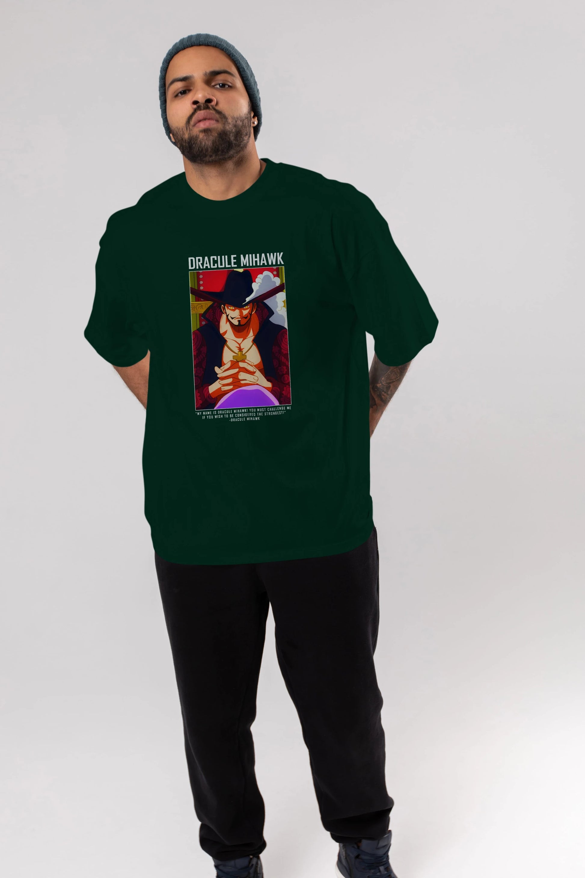 Dracule Mihawk Anime Ön Baskılı Oversize t-shirt Erkek Kadın Unisex