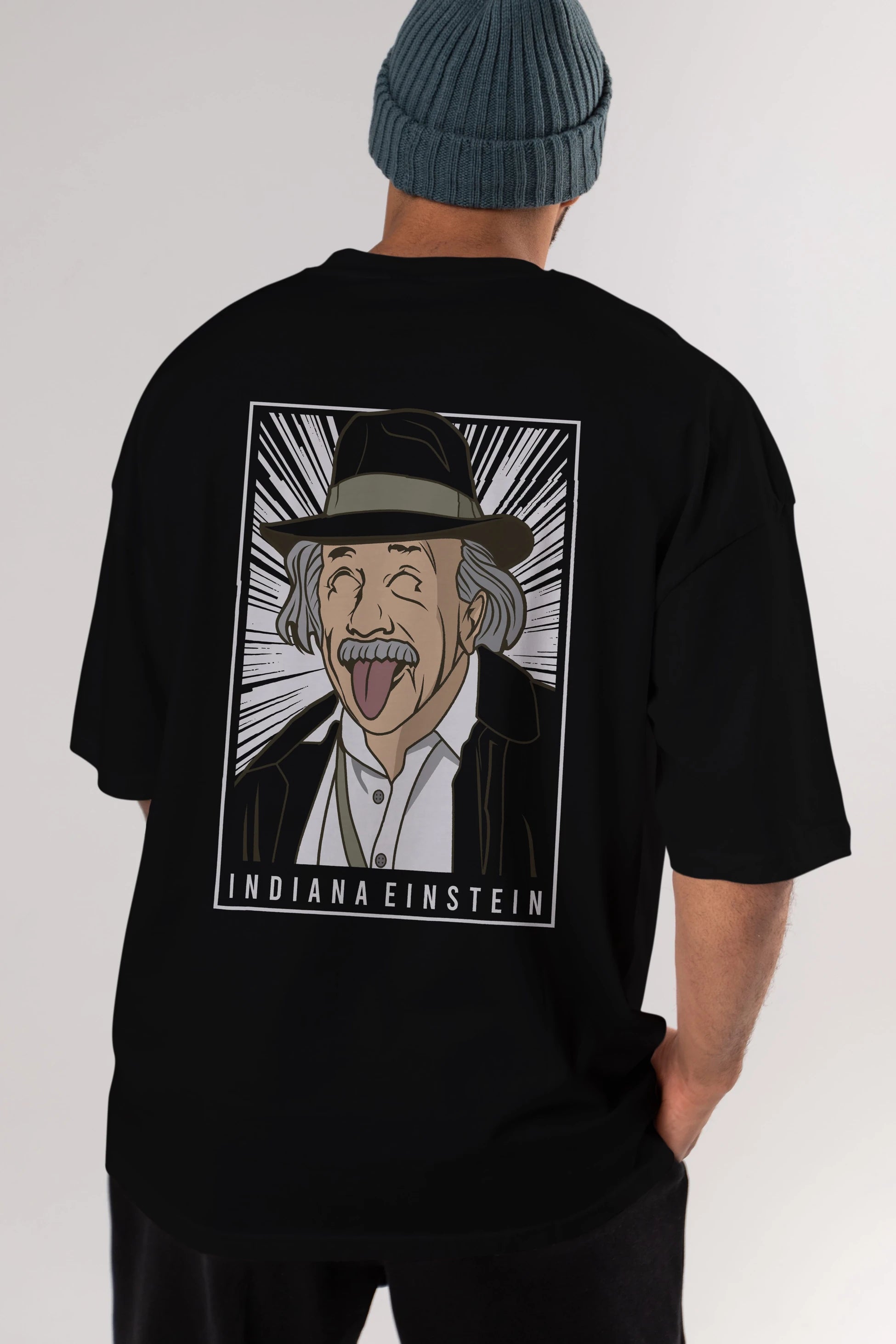 Indiana Jones Einstein Arka Baskılı Oversize t-shirt Erkek Kadın Unisex %100 Pamuk tişort