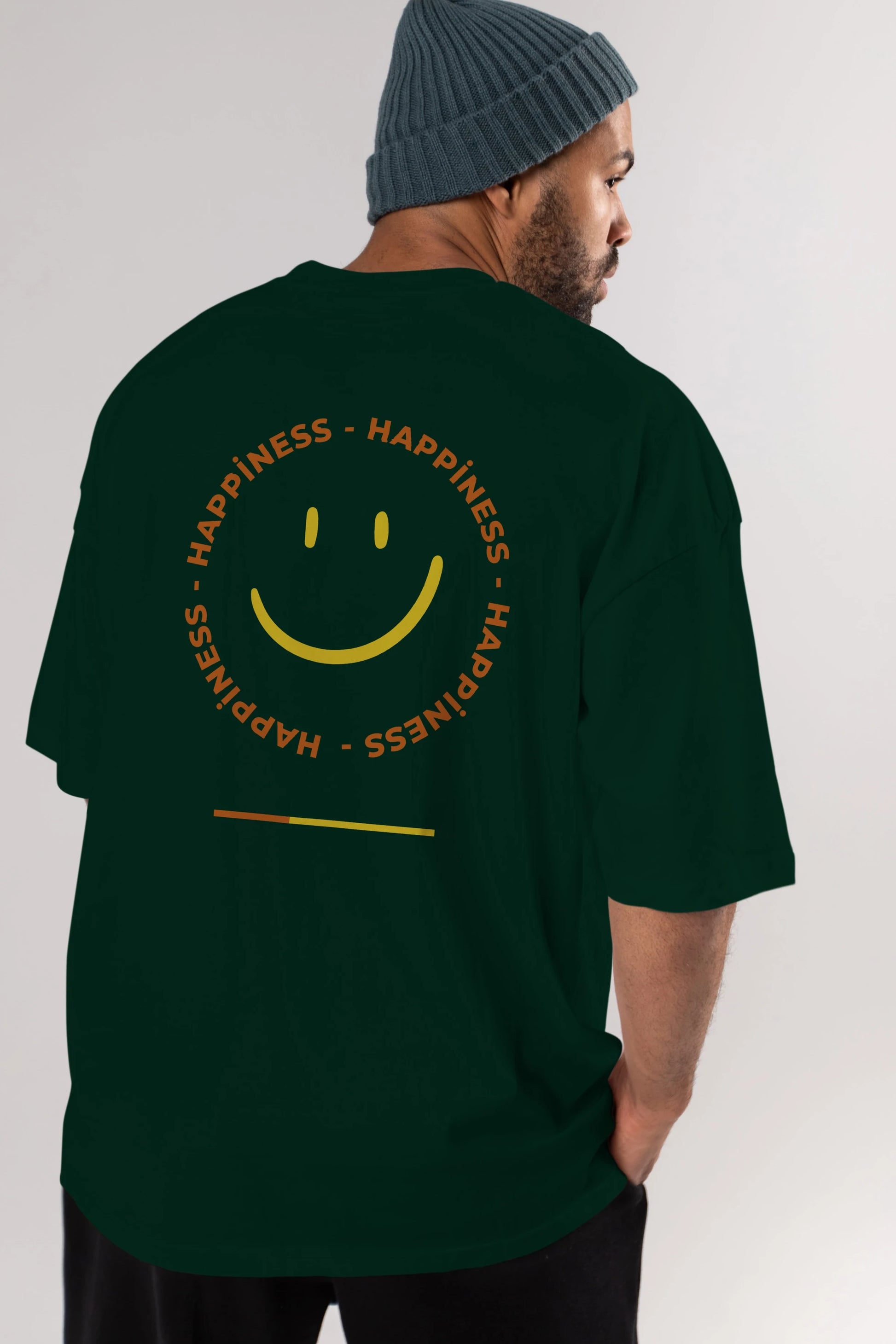Happiness Smile Yazılı Arka Baskılı Oversize t-shirt Erkek Kadın Unisex