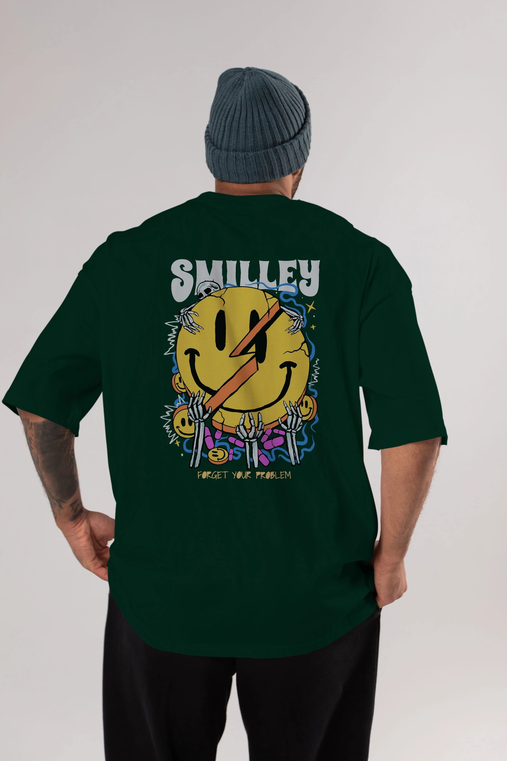 Smilley Streetwear Arka Baskılı Oversize t-shirt Erkek Kadın Unisex