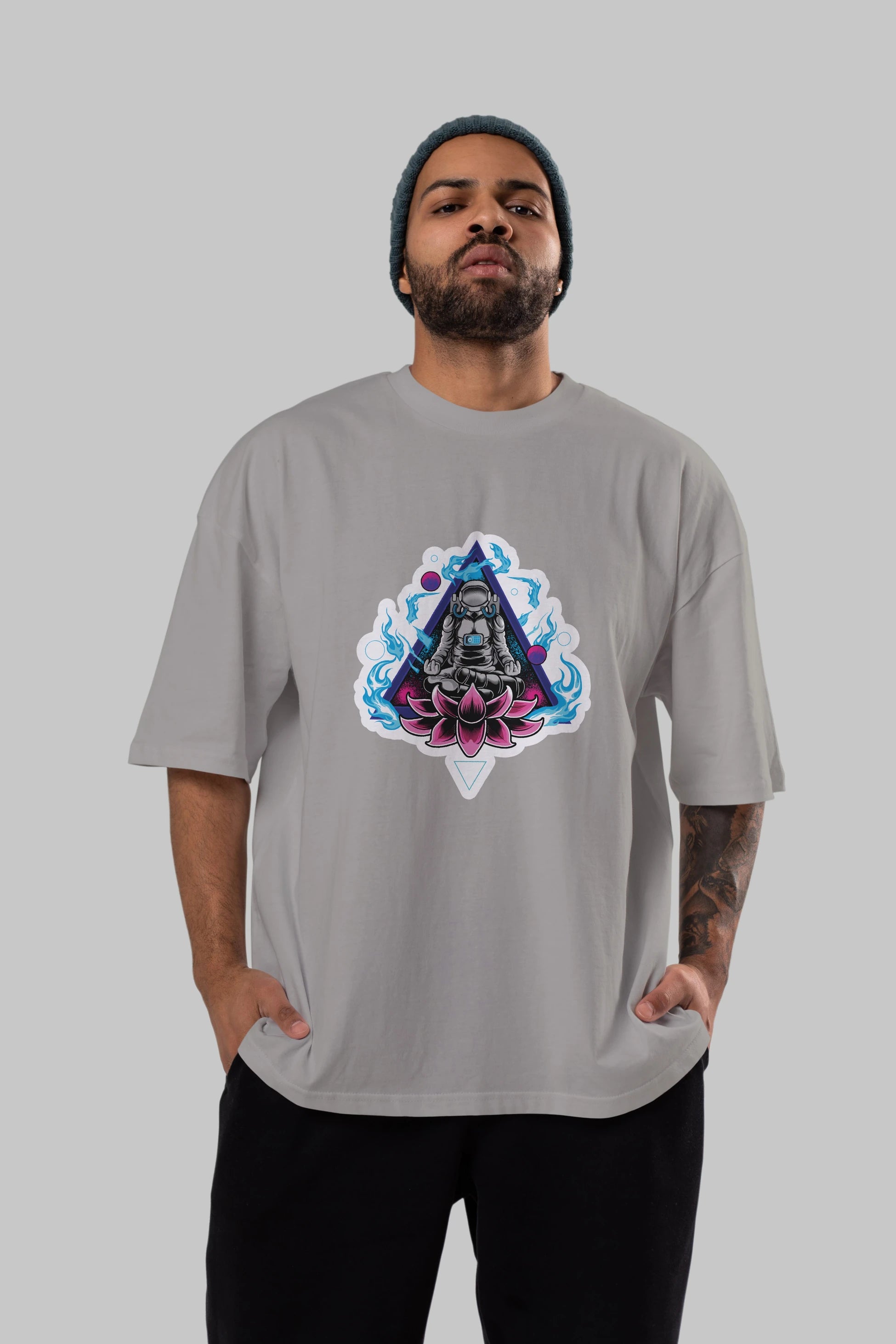 Astronaut Meditation Sticker Ön Baskılı Oversize t-shirt Erkek Kadın Unisex