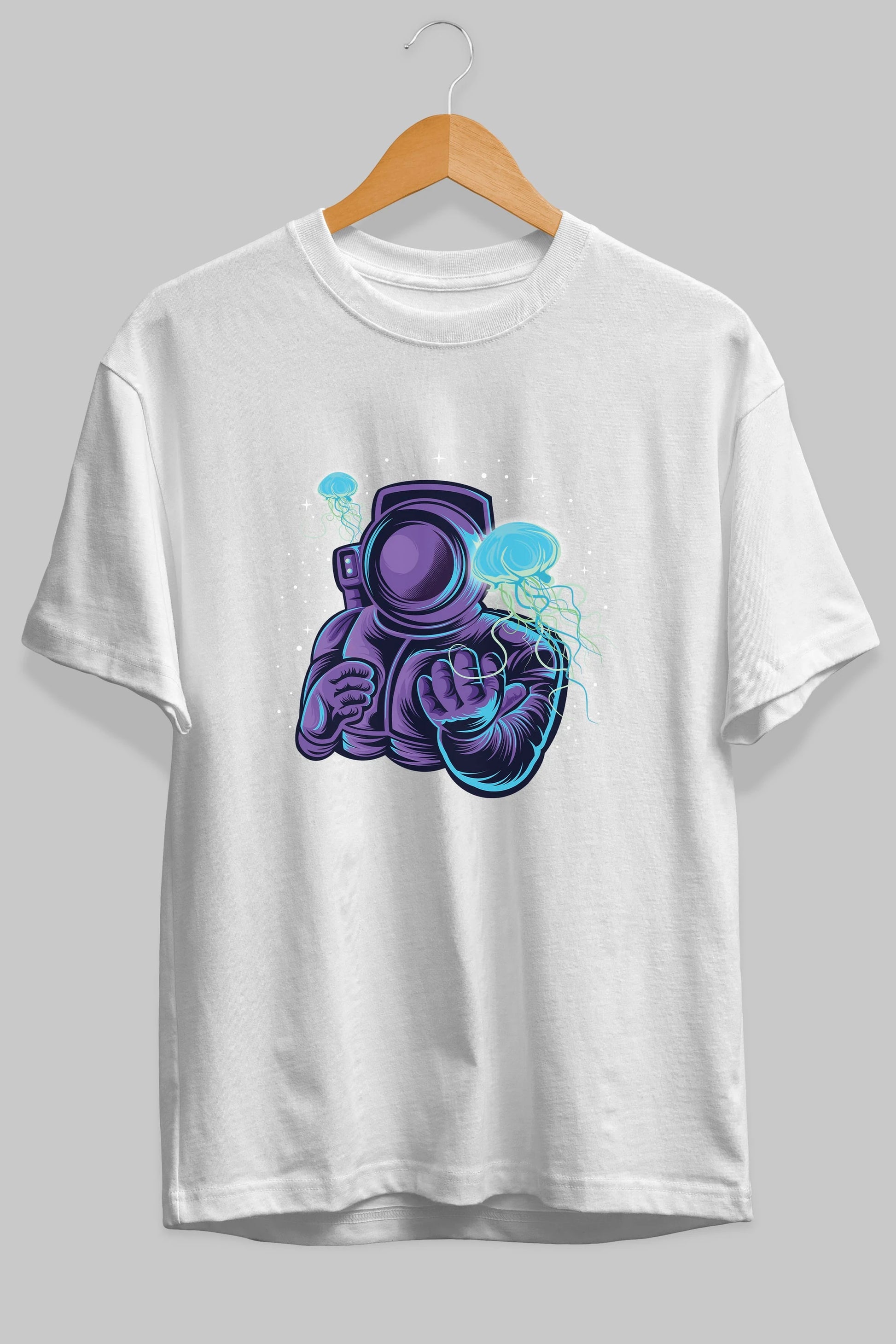 Astronaut and Jellyfish Ön Baskılı Oversize t-shirt Erkek Kadın Unisex