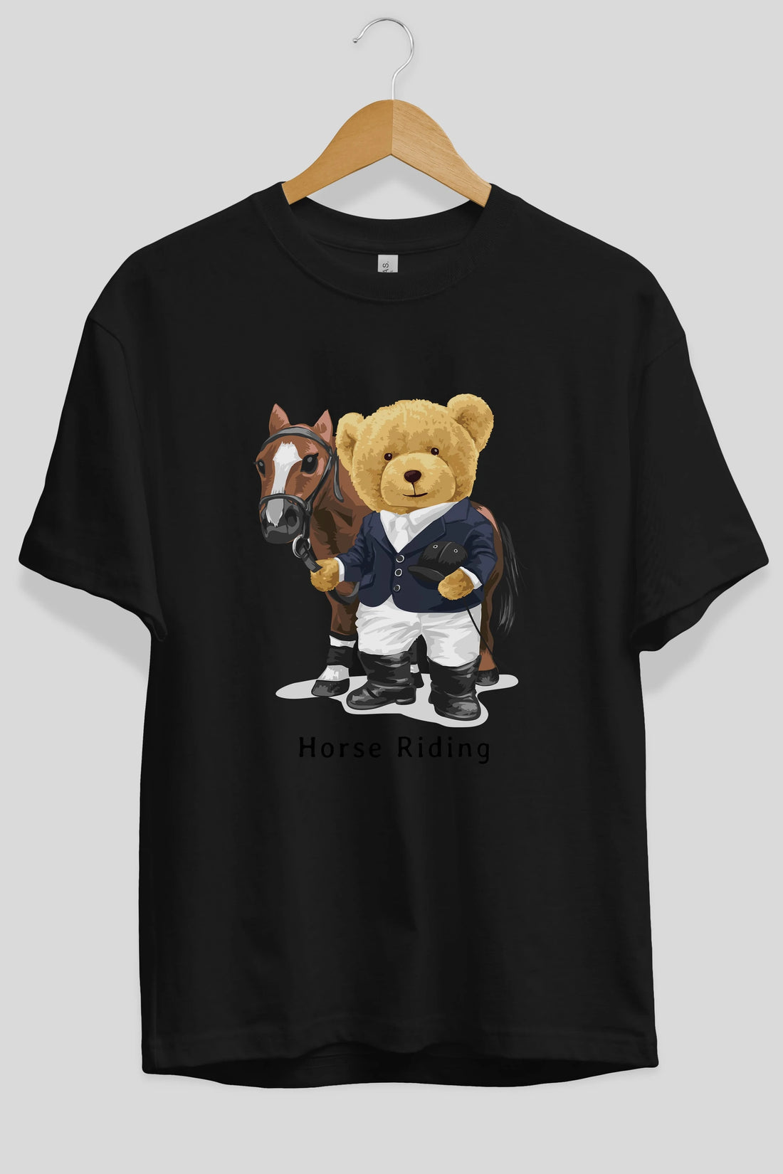 Teddy Bear Horse Riding Ön Baskılı Oversize t-shirt Erkek Kadın Unisex %100 Pamuk