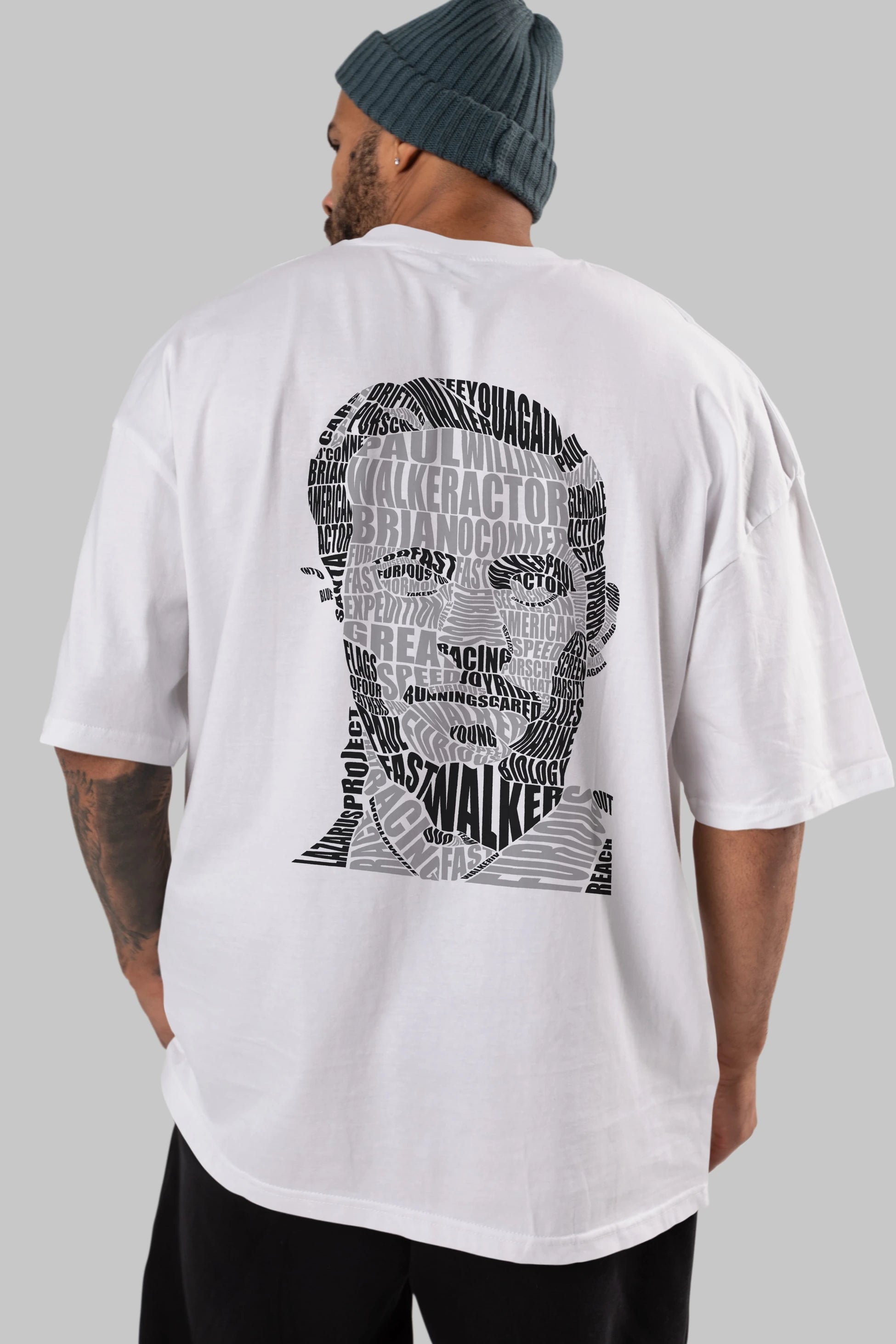 Paul Walker Calligram Arka Baskılı Oversize t-shirt %100 pamuk Erkek Kadın Unisex