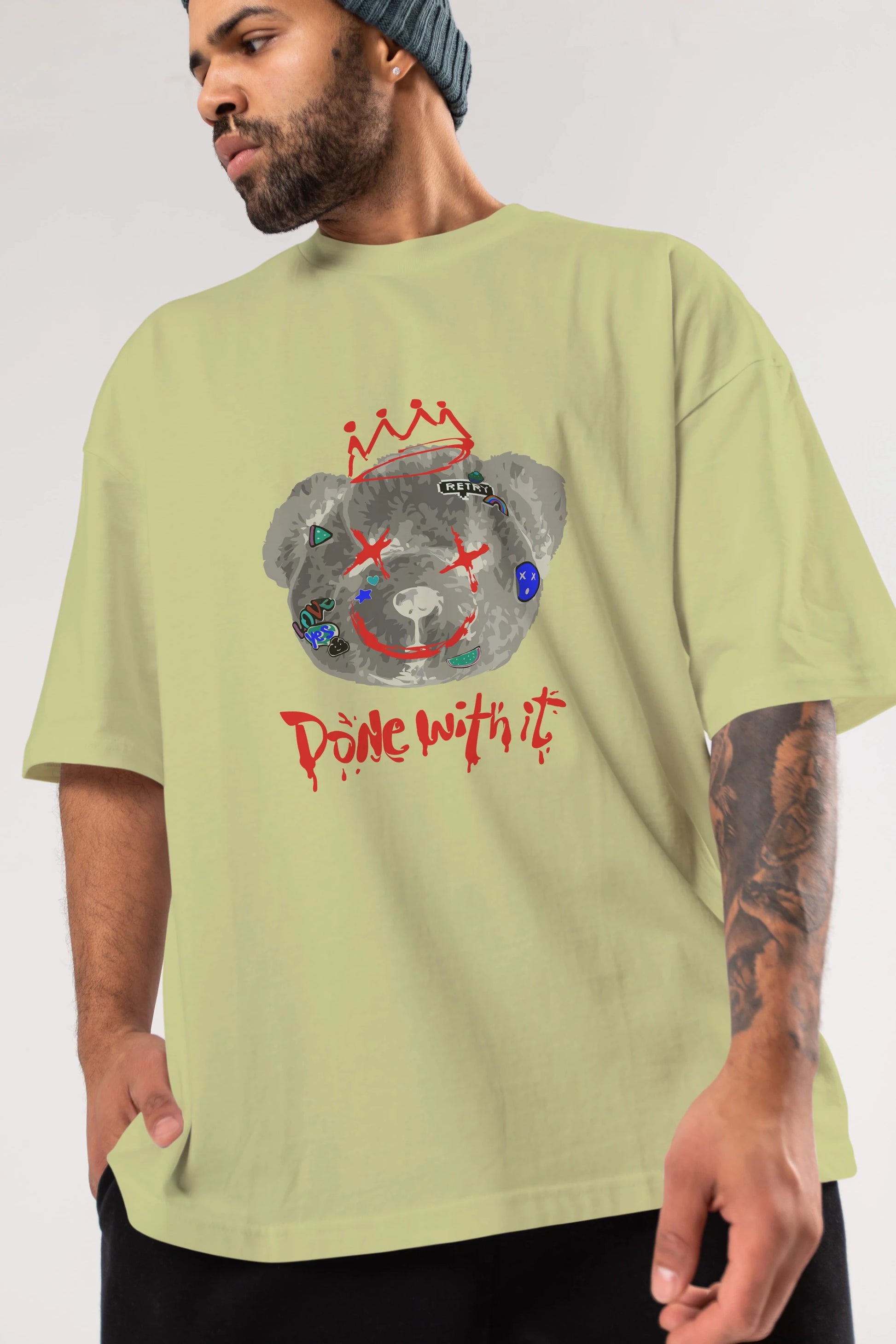 Done With it Bear Ön Baskılı Oversize t-shirt Erkek Kadın Unisex