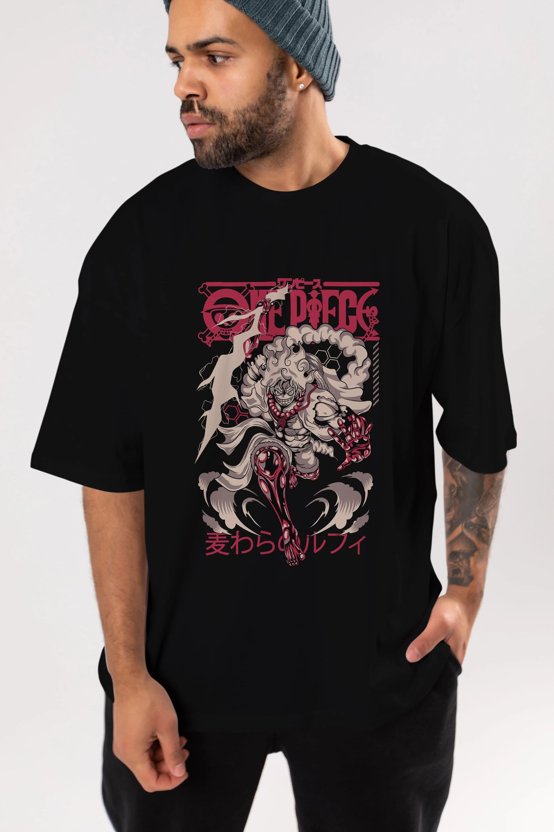 MONKEY D. LUFF-ONE PIECE 1 Anime Ön Baskılı Oversize t-shirt %100 pamuk Erkek Kadın Unisex