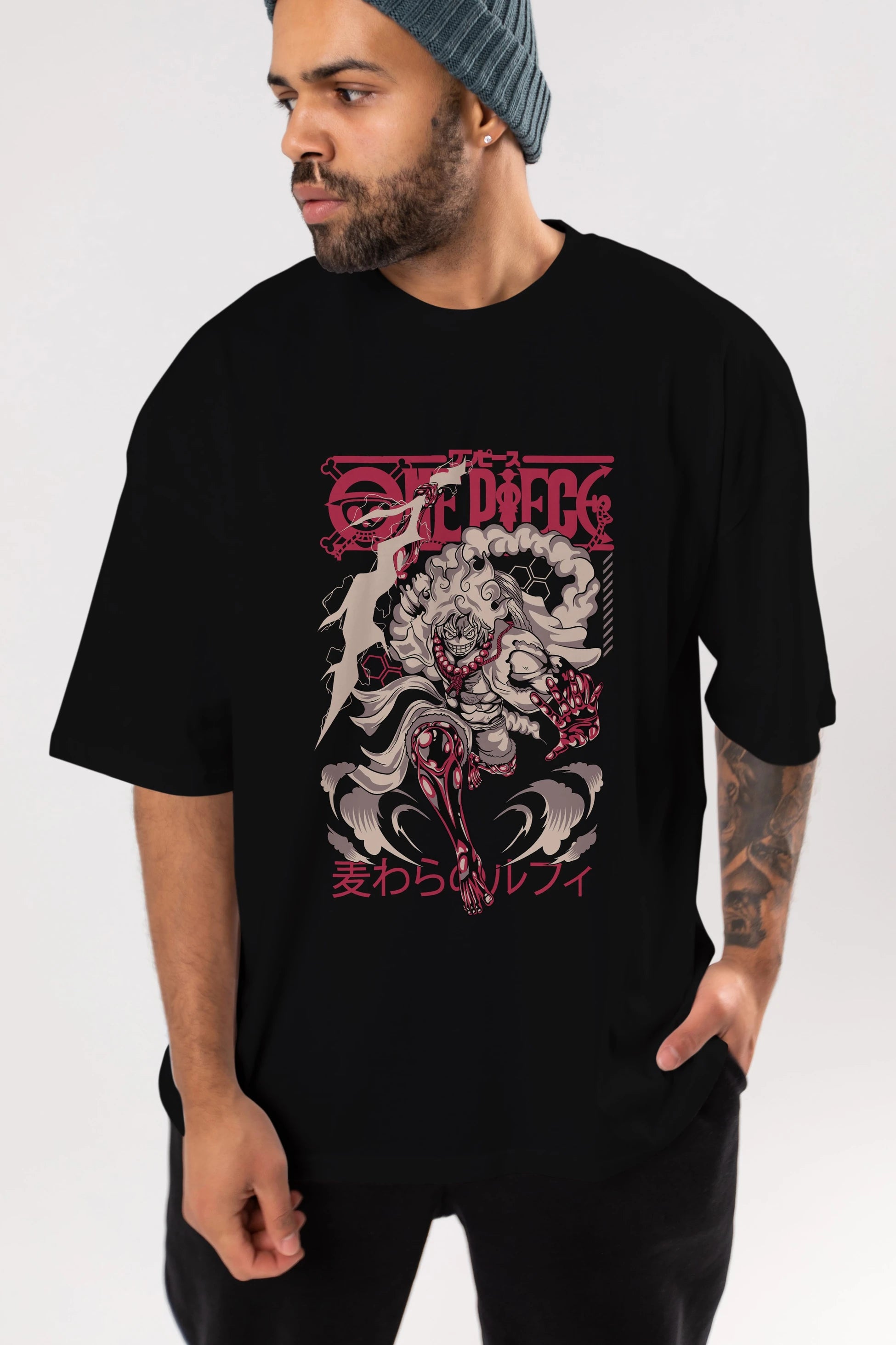 MONKEY D. LUFF-ONE PIECE 1 Anime Ön Baskılı Oversize t-shirt %100 pamuk Erkek Kadın Unisex