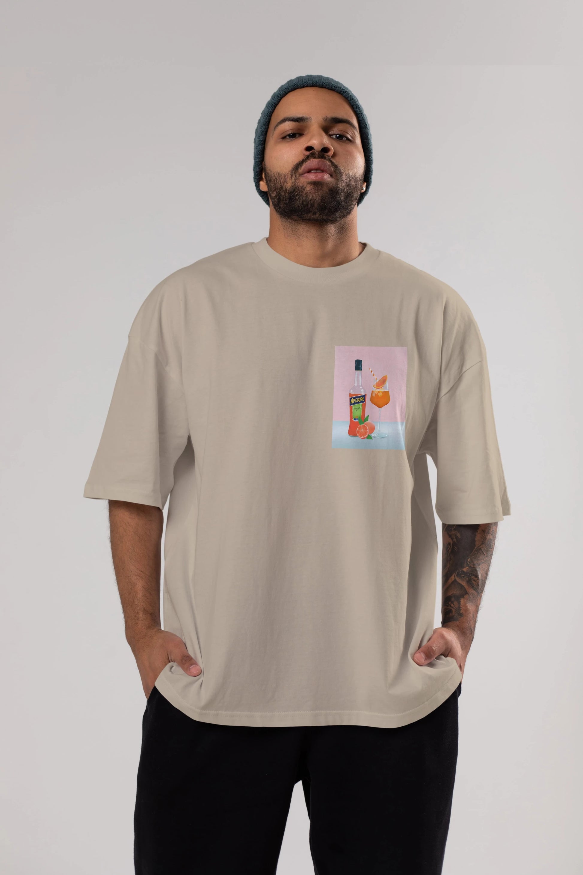 Aperol Spritz 3 Ön Sol Baskılı Oversize t-shirt Erkek Kadın Unisex %100 Pamuk Bisiklet Yaka tişort