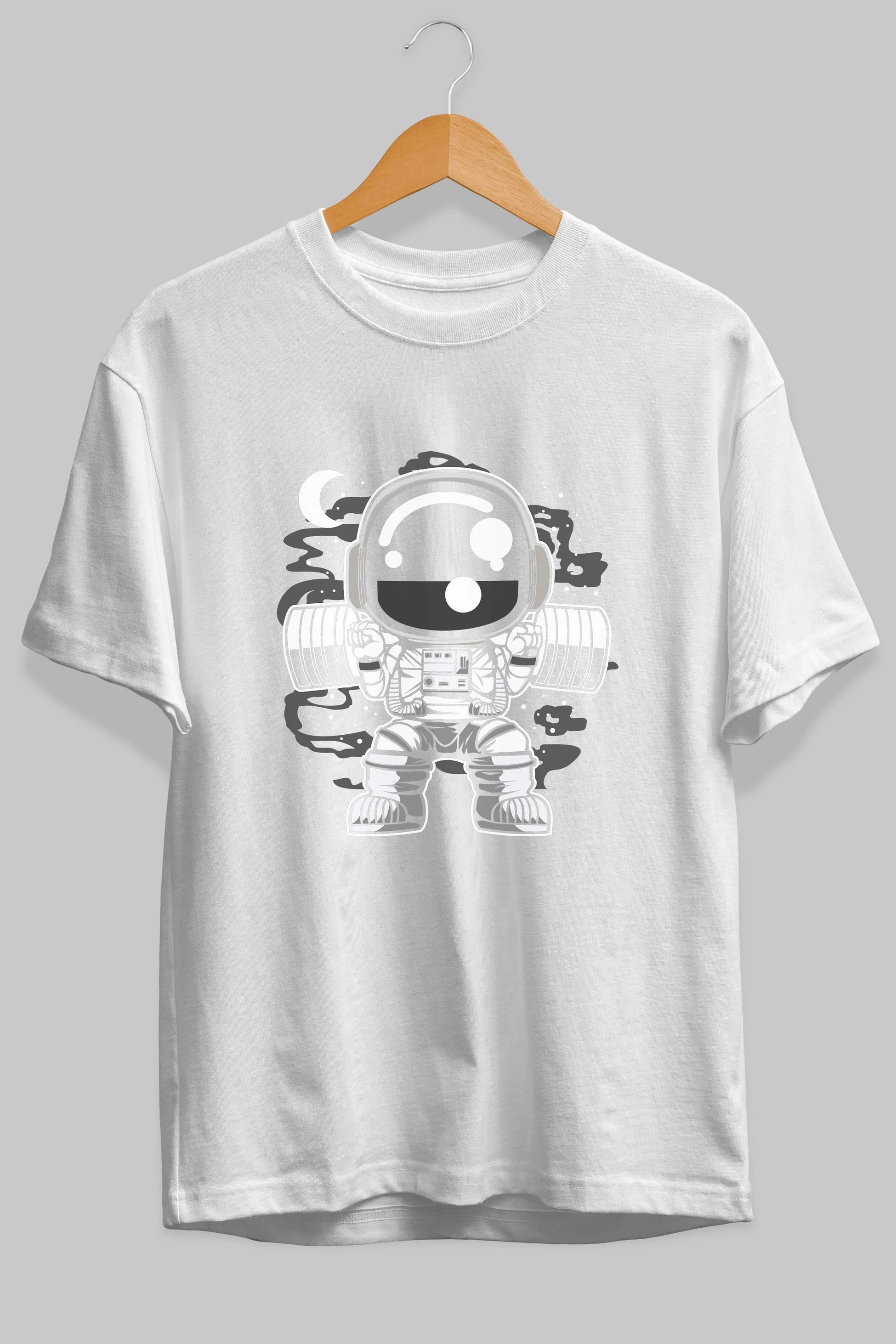 Astronaut Barbell Body Builder Ön Baskılı Oversize t-shirt Erkek Kadın Unisex