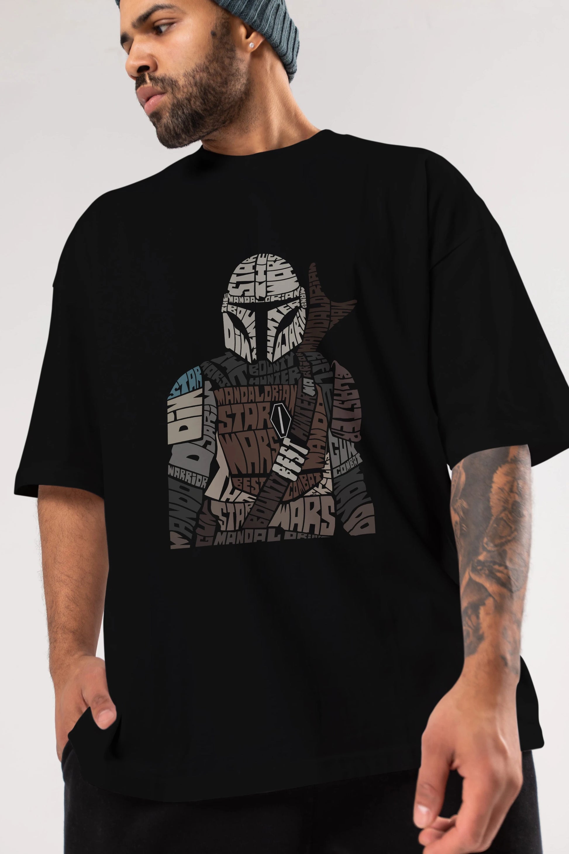 Mandalorian Ön Baskılı Oversize t-shirt %100 pamuk Erkek Kadın Unisex