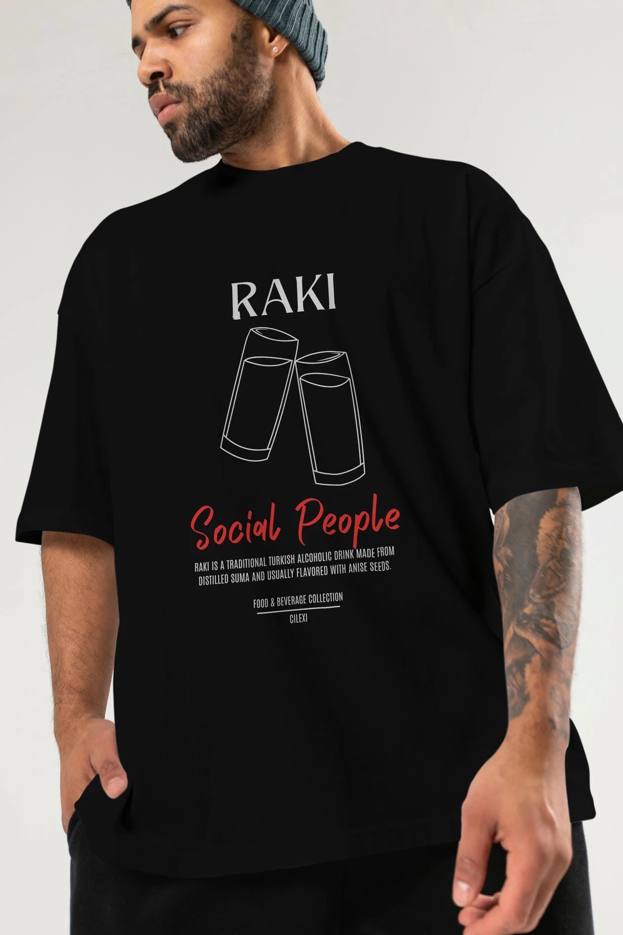 Rakı Kokteyl Serisi ön Baskılı Oversize t-shirt Erkek Kadın %100 Pamuk Bisiklet Yaka tişort