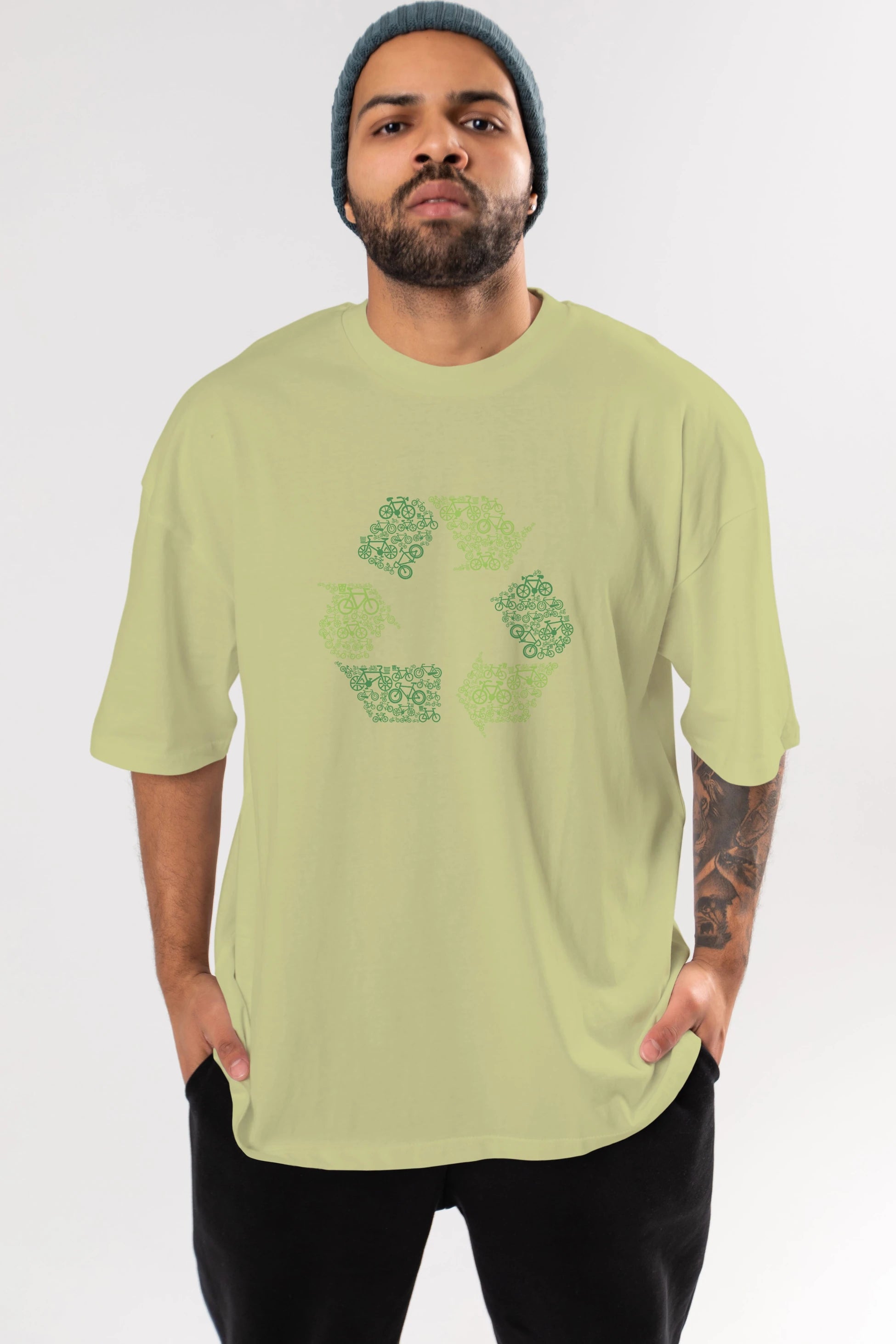 Recycling Ön Baskılı Oversize t-shirt %100 pamuk Erkek Kadın Unisex