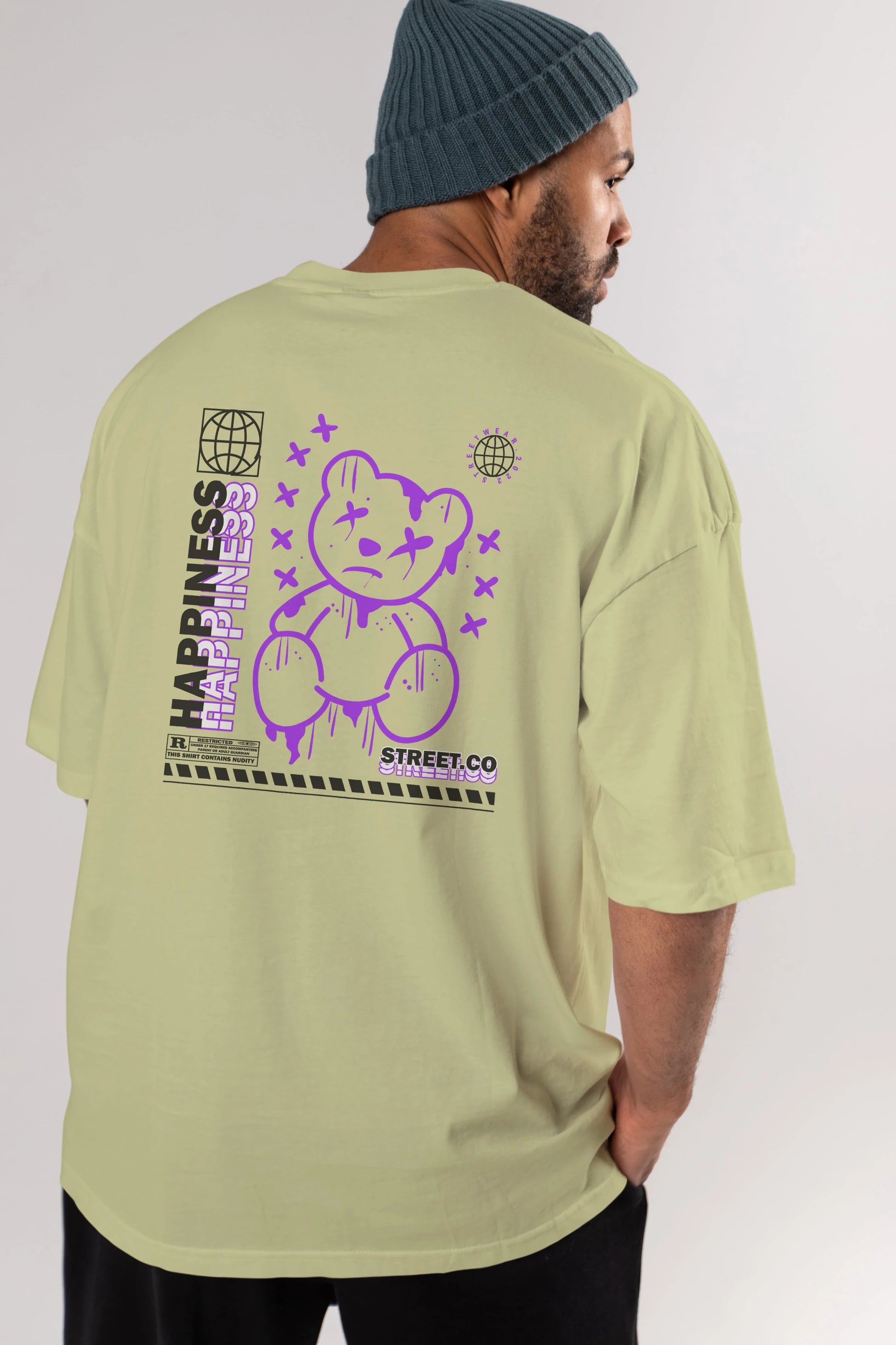 Happiness Bear 3 Arka Baskılı Oversize t-shirt Erkek Kadın Unisex