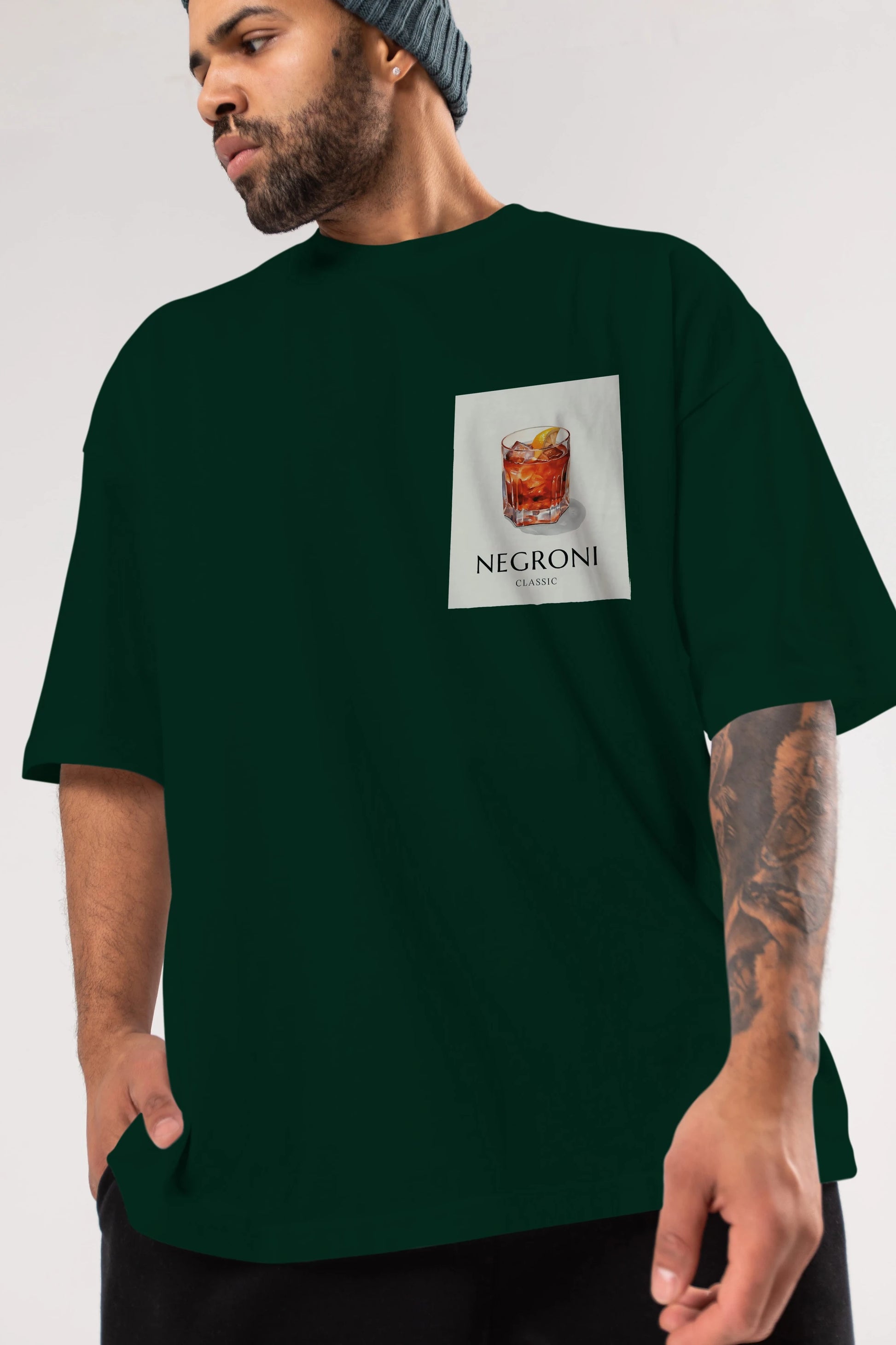 Negroni Classic Ön Sol Baskılı Oversize t-shirt Erkek Kadın Unisex %100 Pamuk Bisiklet Yaka tişort